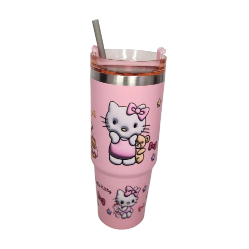 Termo Hello Kitty De Acero Inoxidable 30 Onzas Con Popote