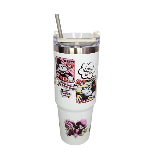 Termo Mickey Mouse De Acero Inoxidable 30 Onzas Con Popote
