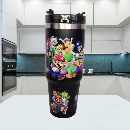 Foto 3 pulgar | Termo Mario Bros De Acero Inoxidable 30 Onzas Con Popote