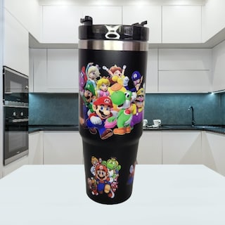 Foto 2 | Termo Mario Bros De Acero Inoxidable 30 Onzas Con Popote