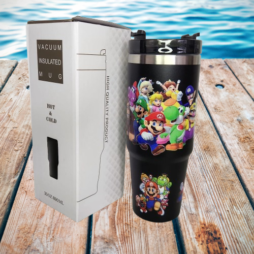 Foto 4 pulgar | Termo Mario Bros De Acero Inoxidable 30 Onzas Con Popote