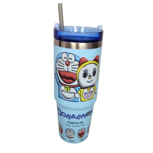 Foto 2 pulgar | Termo Doraemon De Acero Inoxidable 30 Onzas Con Popote