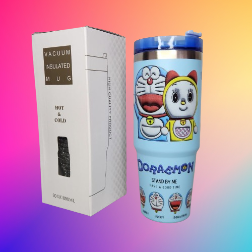 Foto 4 pulgar | Termo Doraemon De Acero Inoxidable 30 Onzas Con Popote