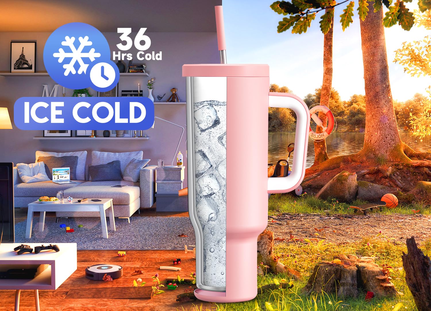 Foto 2 | Vaso Meoky De 1,5 L Con Asa, Tapa Y Pajita De Acero Inoxidable - Venta Internacional.