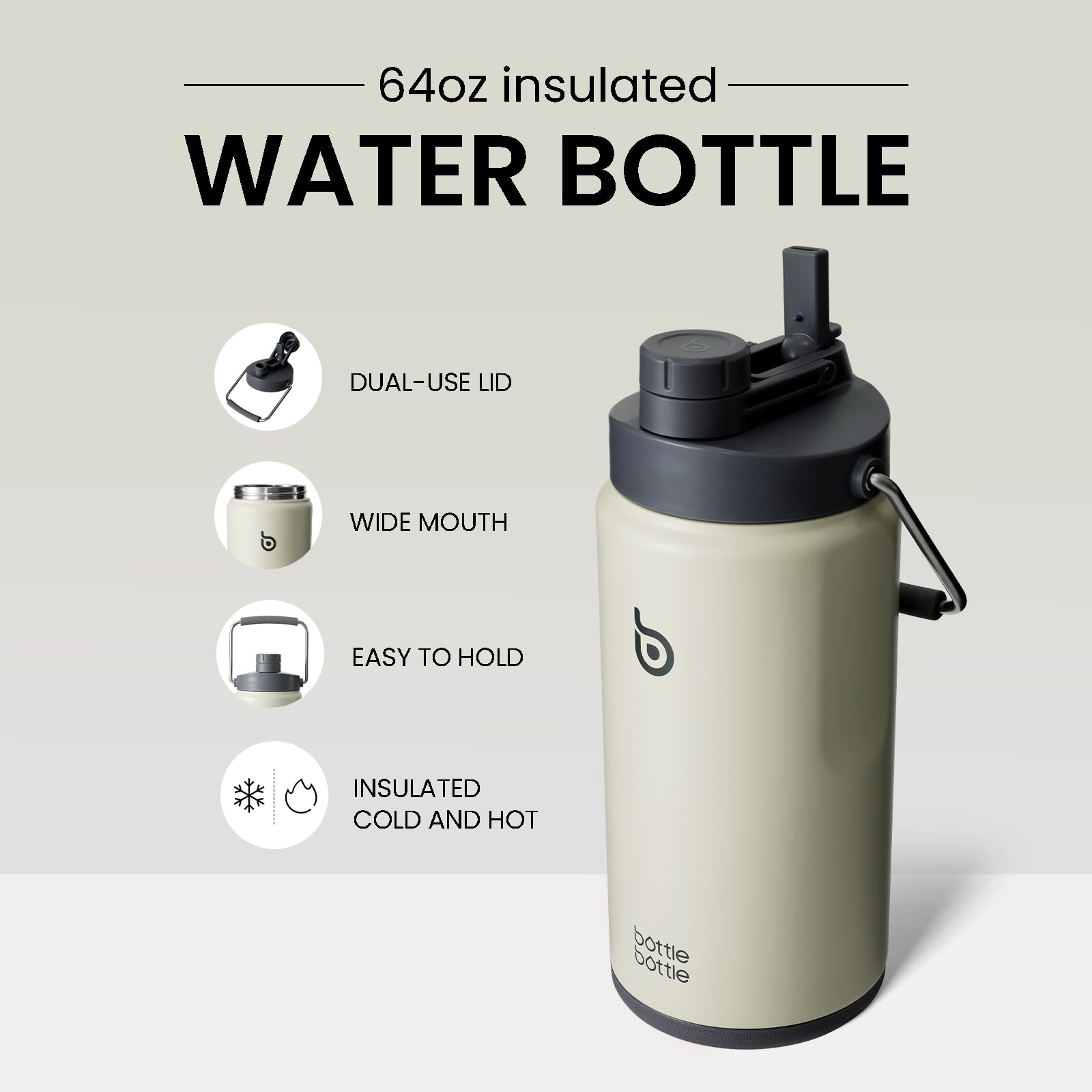 Foto 3 pulgar | Botella De Agua Con Aislamiento De 1,9 L, Con Pajita Y Tapa, Color Gris - Venta Internacional.