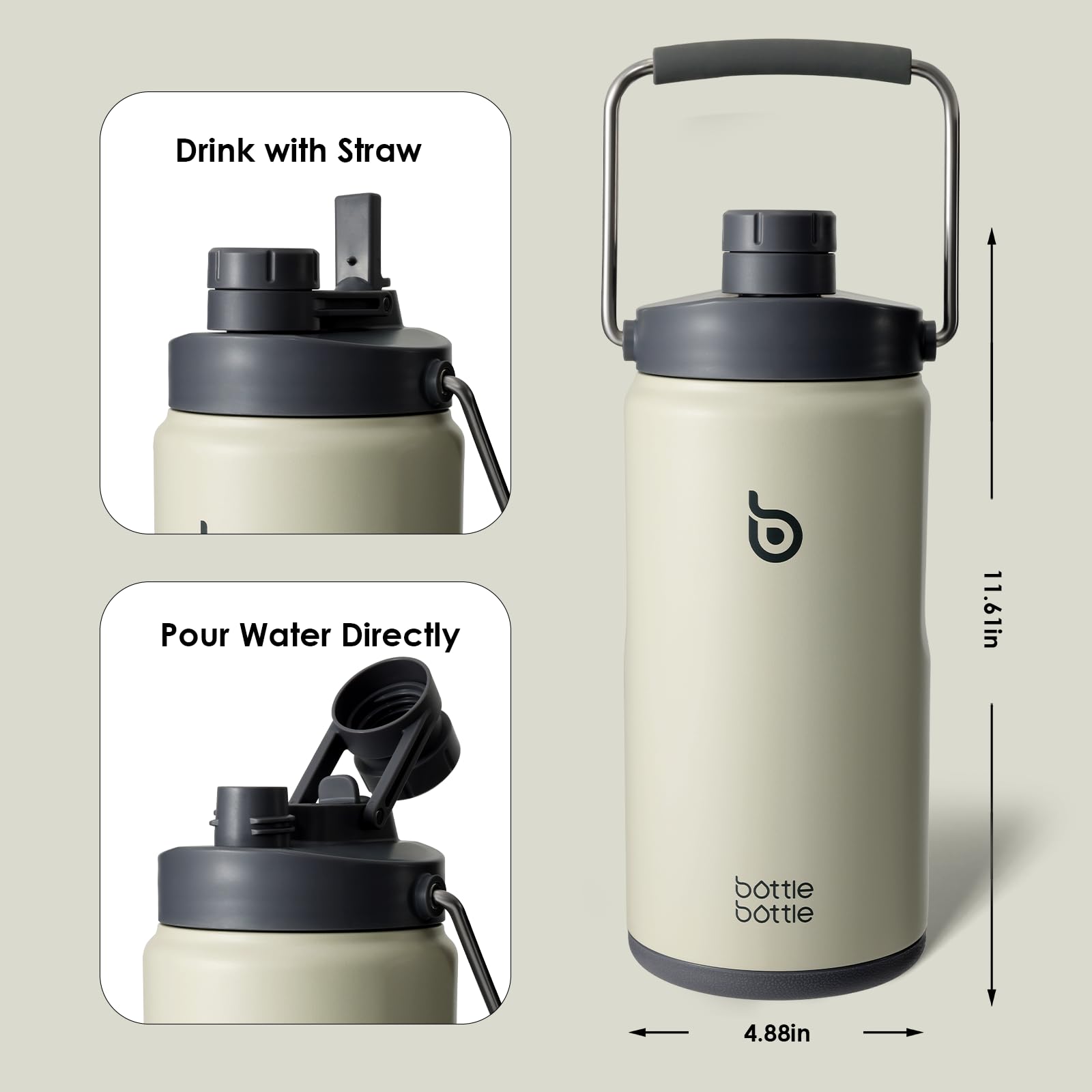 Foto 5 pulgar | Botella De Agua Con Aislamiento De 1,9 L, Con Pajita Y Tapa, Color Gris - Venta Internacional.