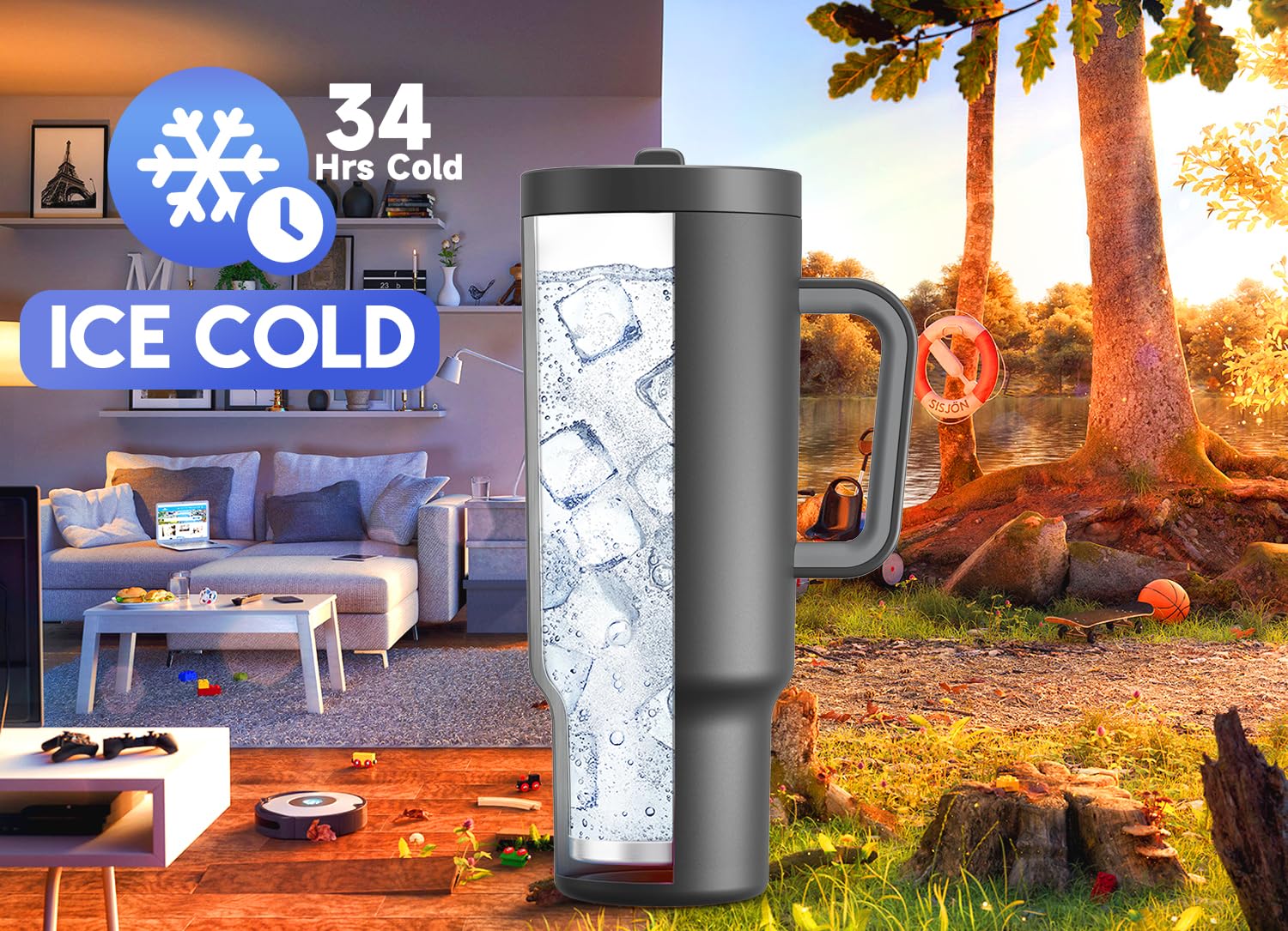 Foto 2 | Vaso Meoky 1183 Ml Con Asa Y Pajita Abatible, Acero Inoxidable Frío, 34 H - Venta Internacional.