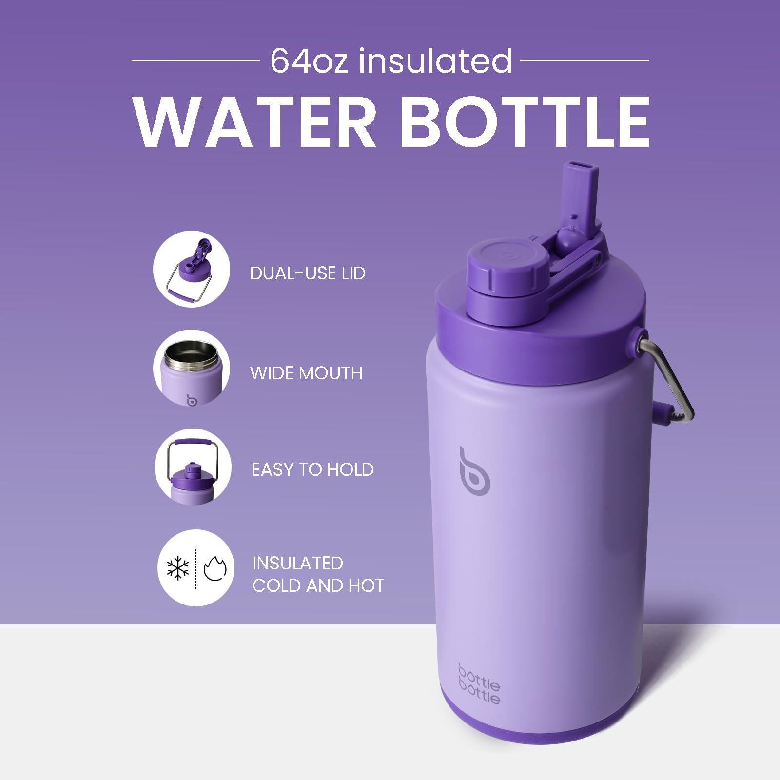 Foto 3 pulgar | Botella De Agua Con Aislamiento De 1,9 L, Con Pajita Y Tapa, Color Morado - Venta Internacional.