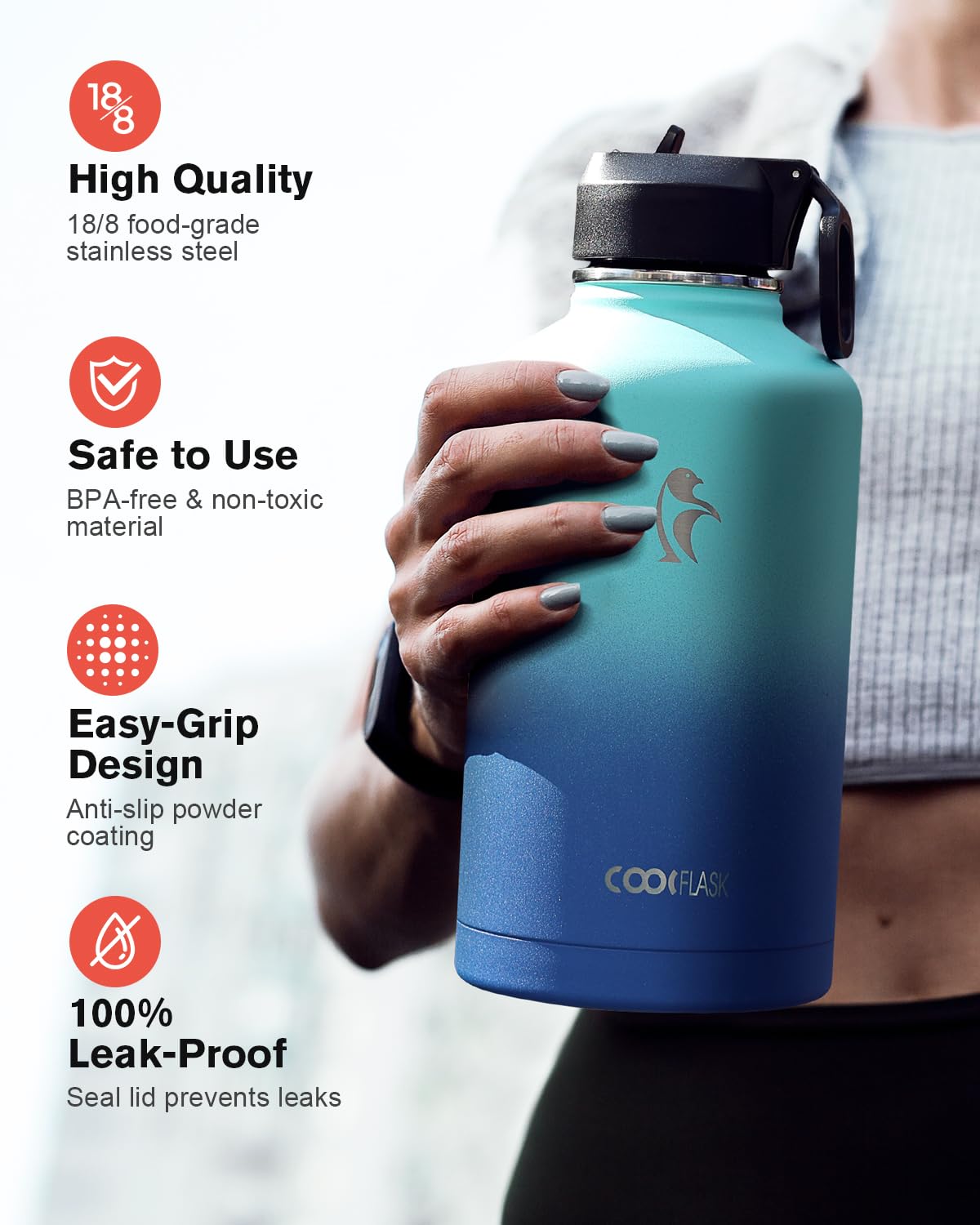 Foto 4 pulgar | Botella De Agua Coolflask Pacific Prince De Acero Inoxidable Con Aislamiento De 1,9 L - Venta Internacional.