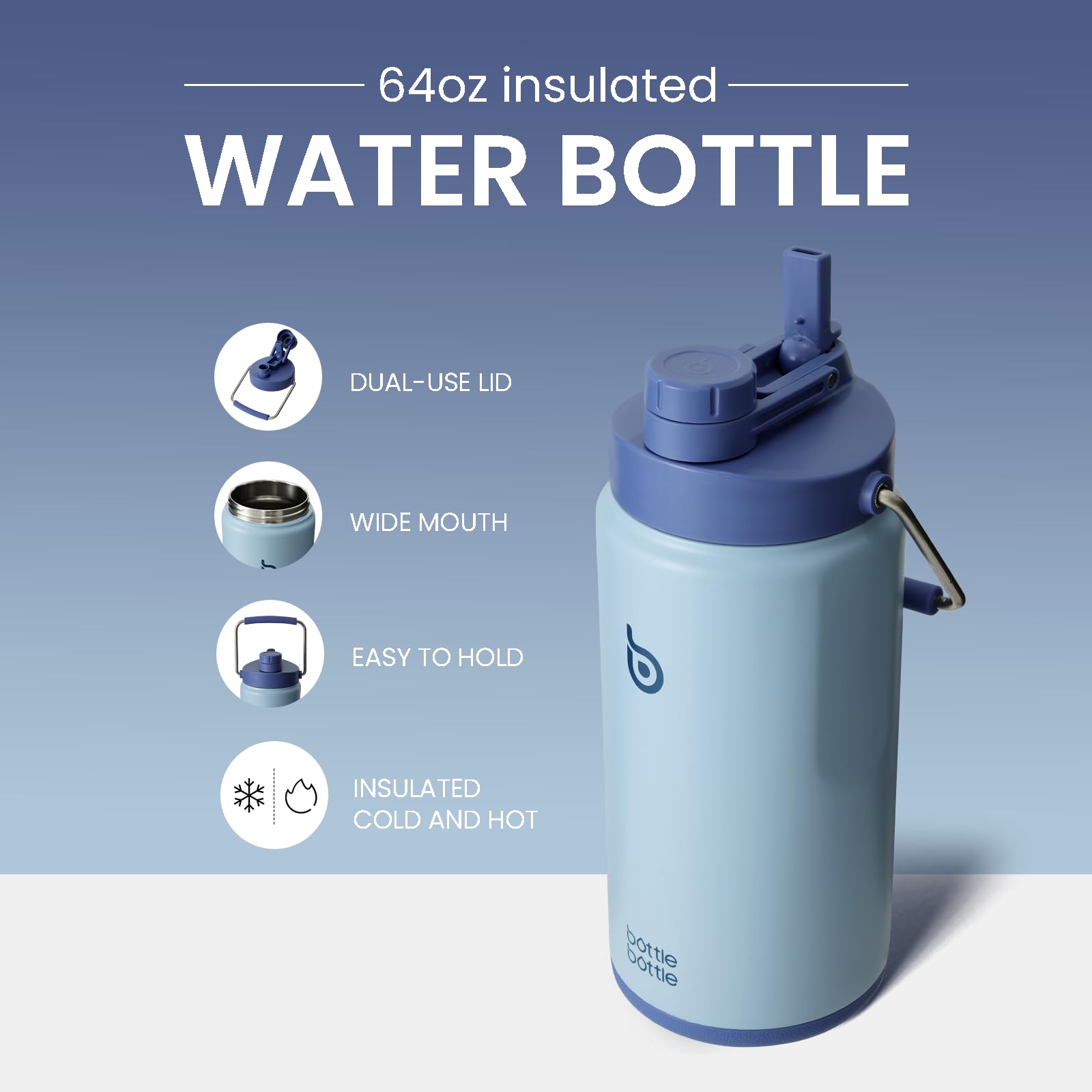 Foto 3 pulgar | Botella De Agua Con Aislamiento De 1,9 L, Con Pajita Y Tapa, Color Azul - Venta Internacional.