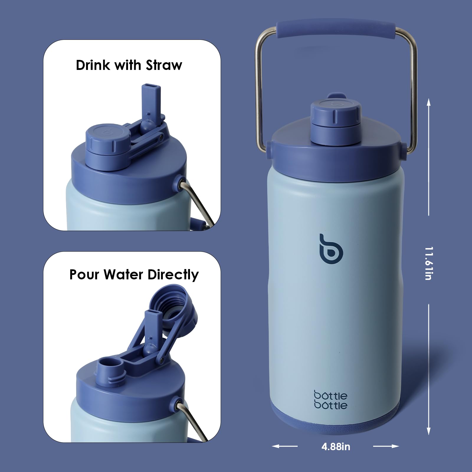 Foto 5 pulgar | Botella De Agua Con Aislamiento De 1,9 L, Con Pajita Y Tapa, Color Azul - Venta Internacional.