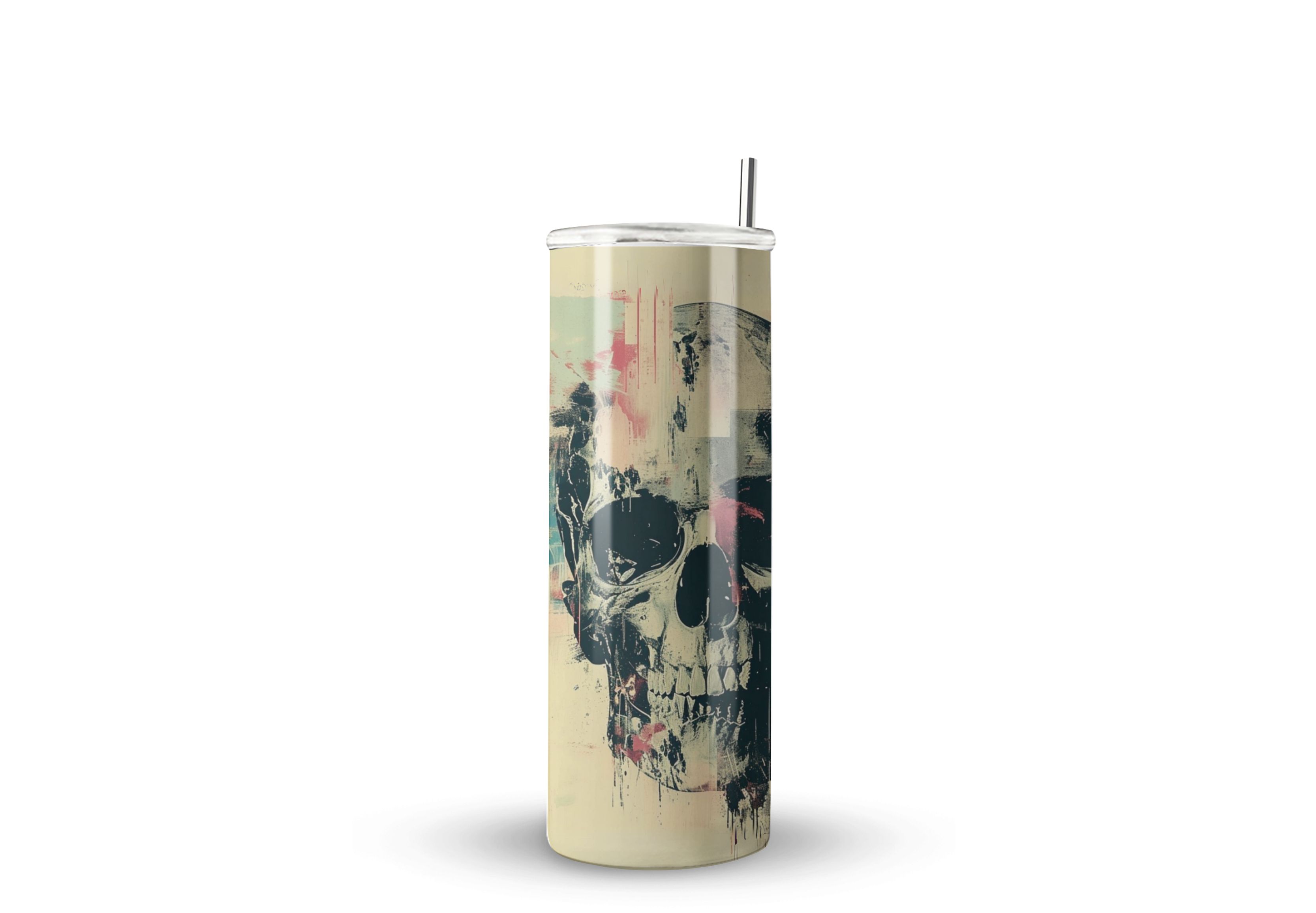 Termo Skinny De Acero Popote 600ml Calavera Mod.f60
