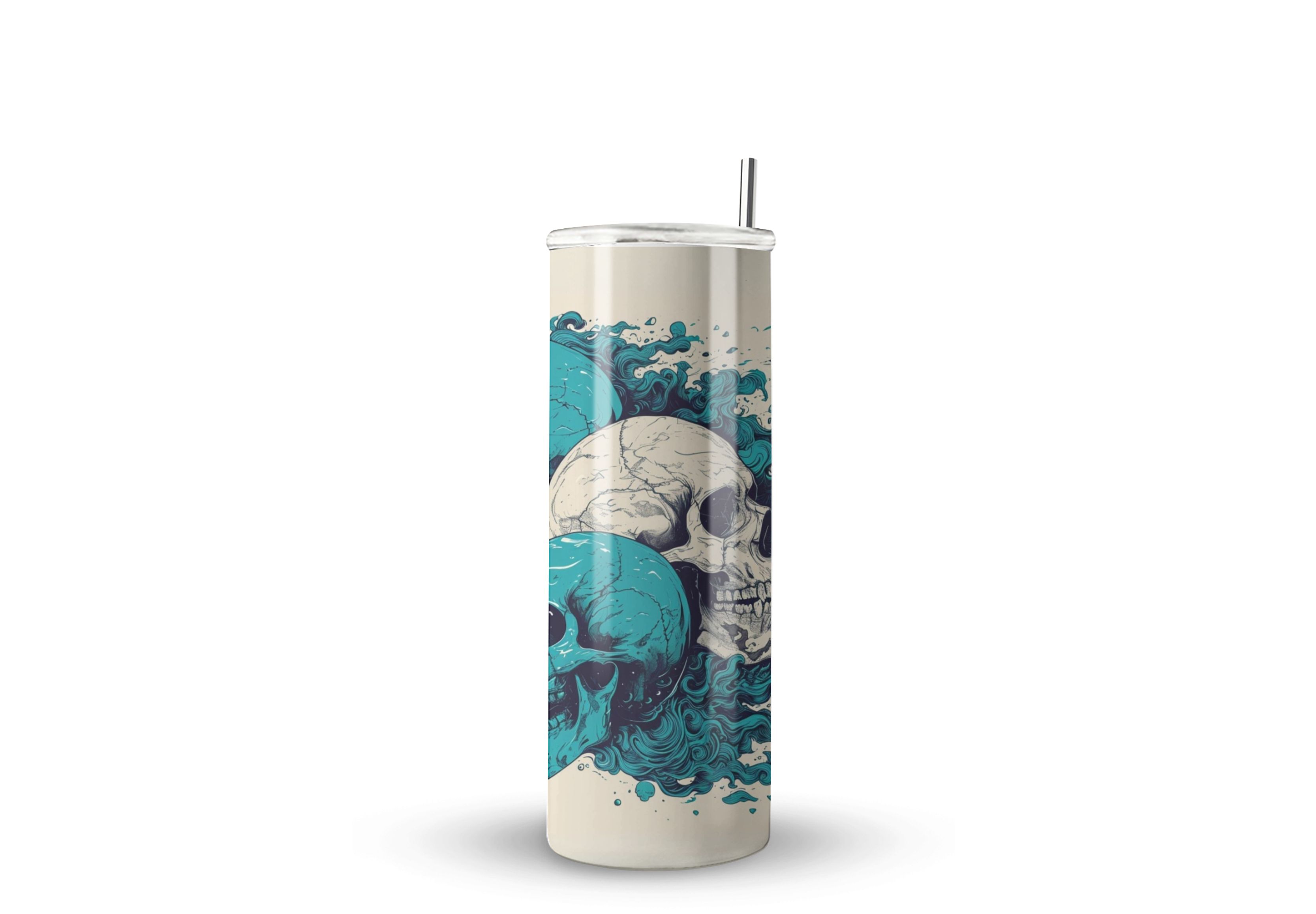 Termo Skinny De Acero Popote 600ml Calavera Mod.f57