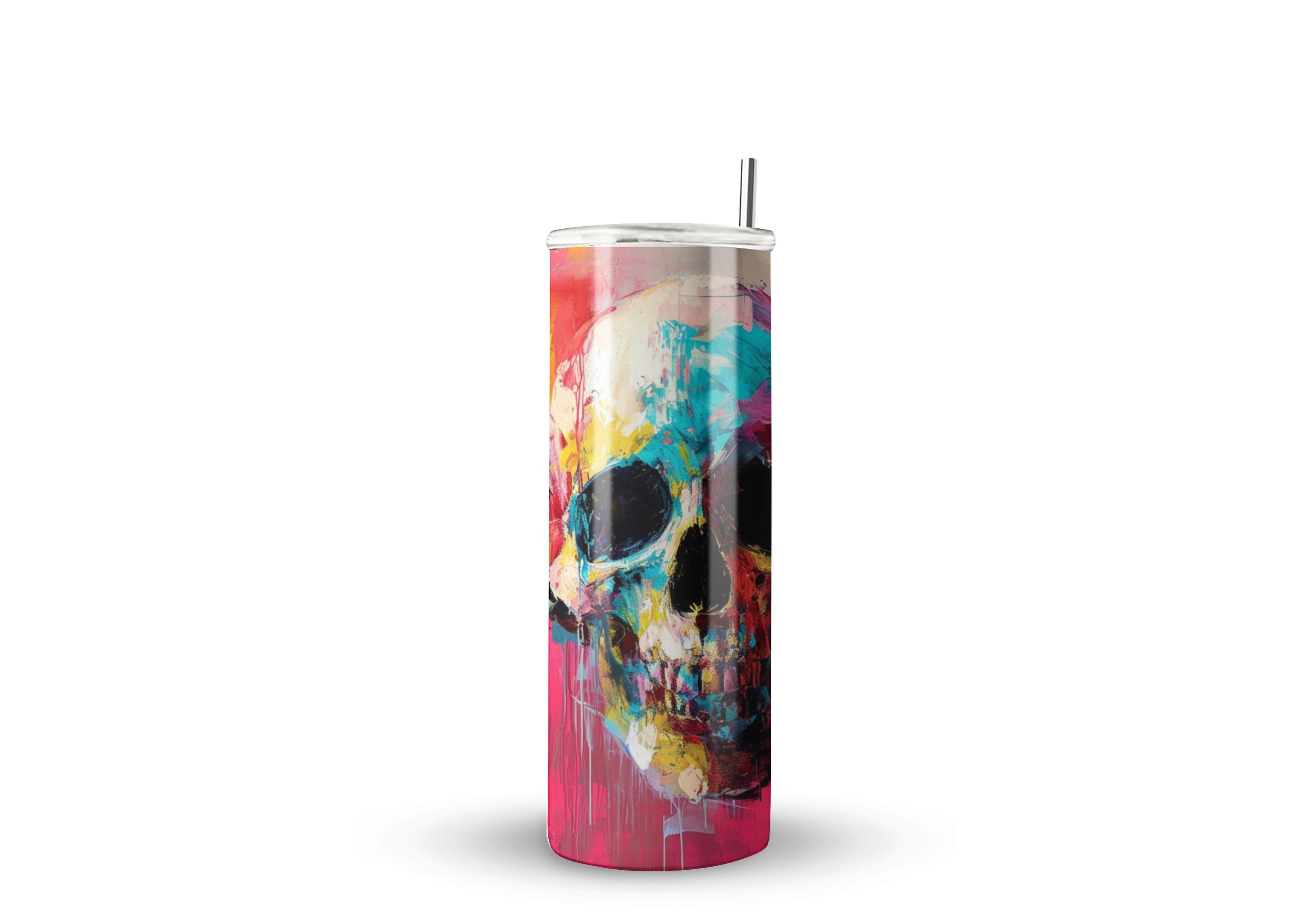 Termo Skinny De Acero Popote 600ml Calavera Mod.f56