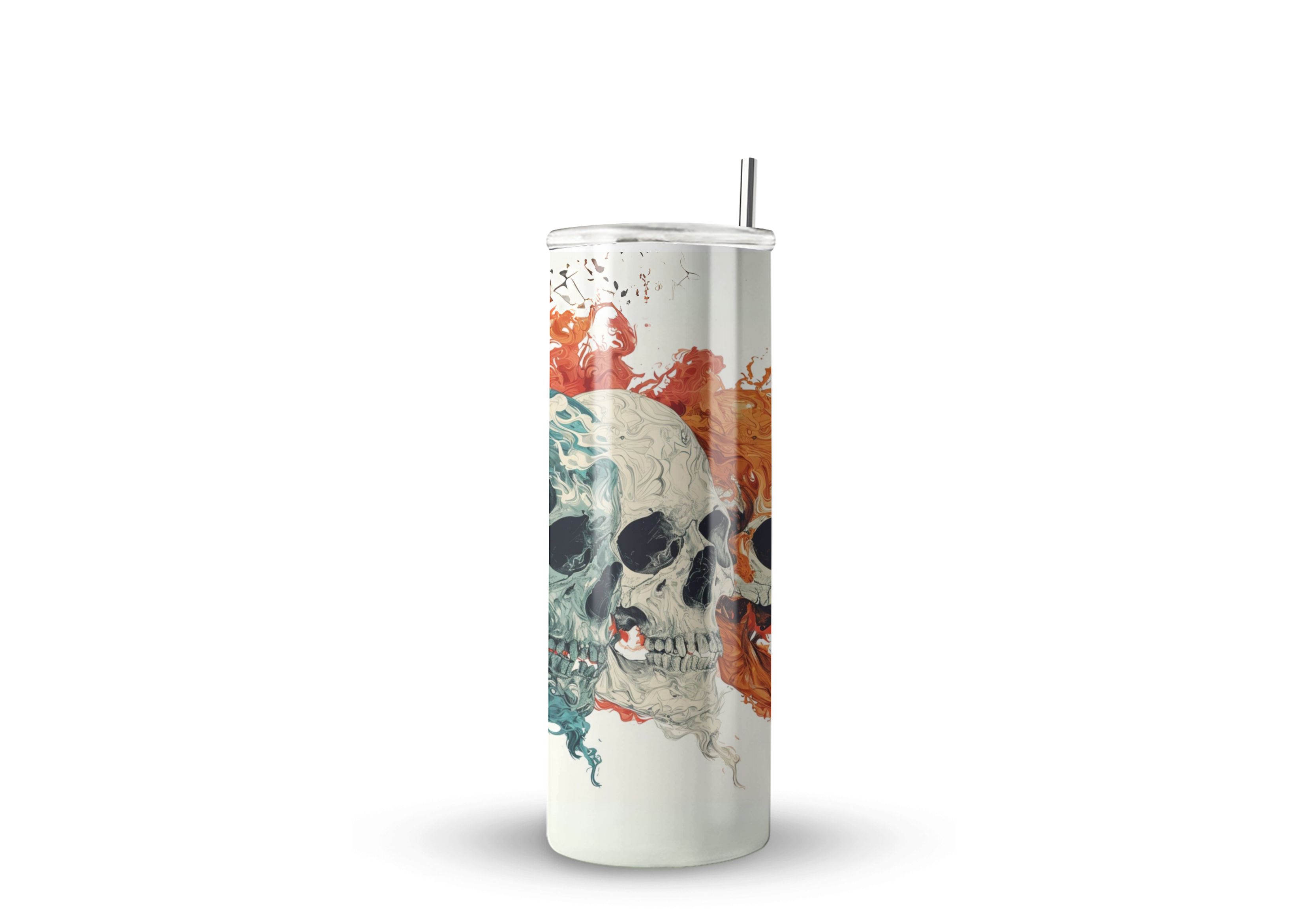 Termo Skinny De Acero Popote 600ml Calavera Mod.f67