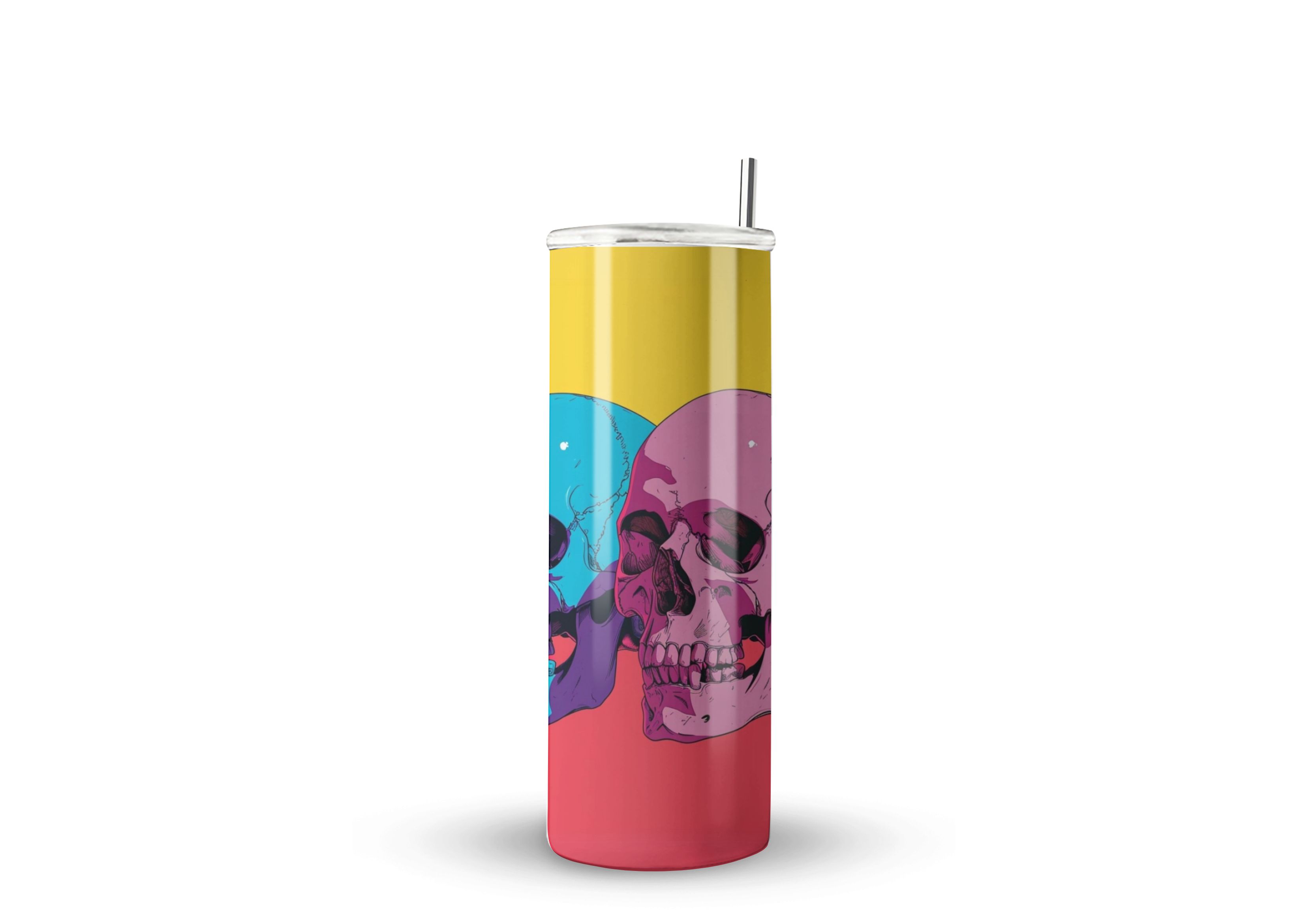 Termo Skinny De Acero Popote 600ml Calavera Mod.f73