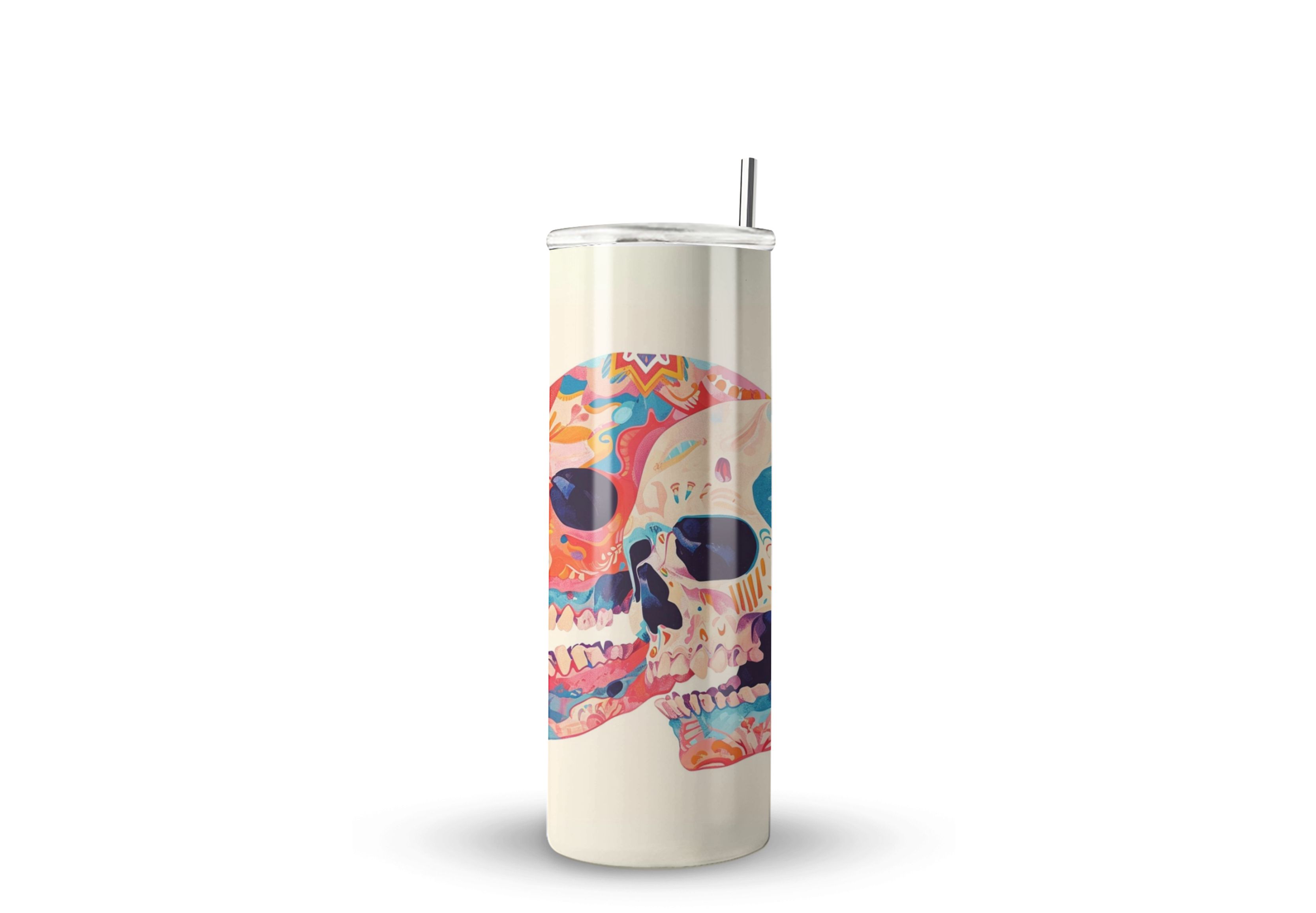 Termo Skinny De Acero Popote 600ml Calavera Mod.f52