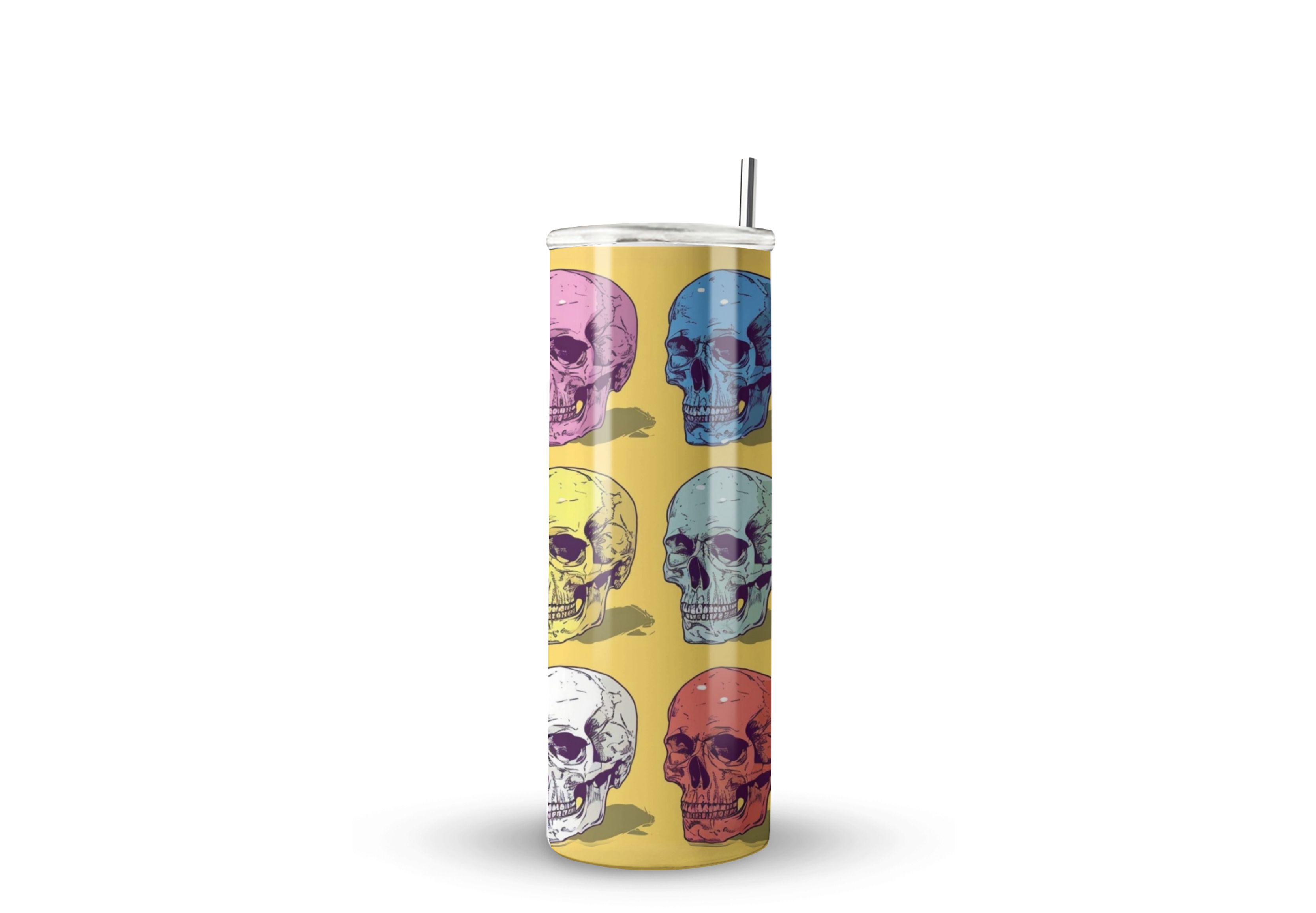 Termo Skinny De Acero Popote 600ml Calavera Mod.f59