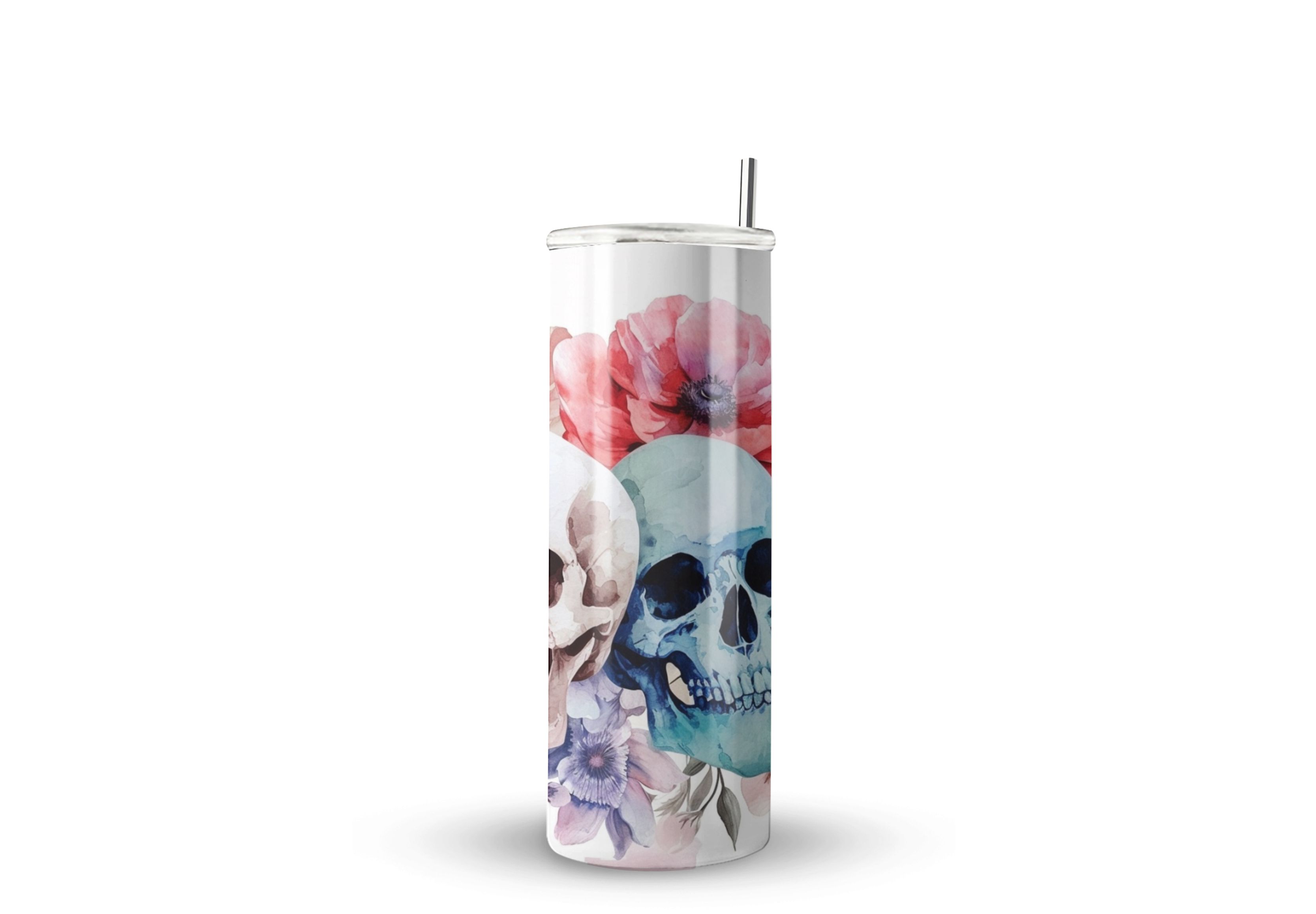 Termo Skinny De Acero Popote 600ml Calavera Mod.f83
