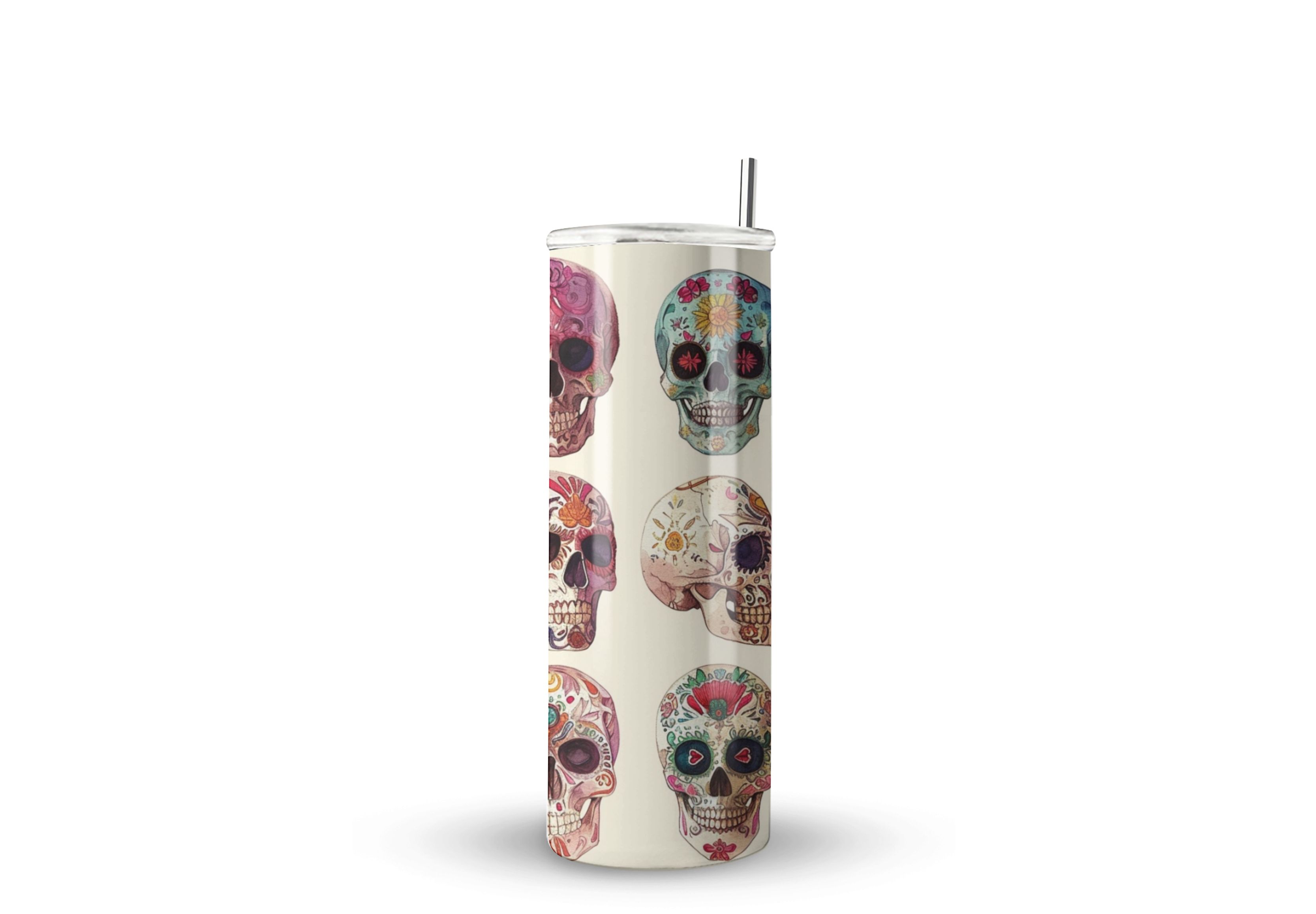 Termo Skinny De Acero Popote 600ml Calavera Mod.f54
