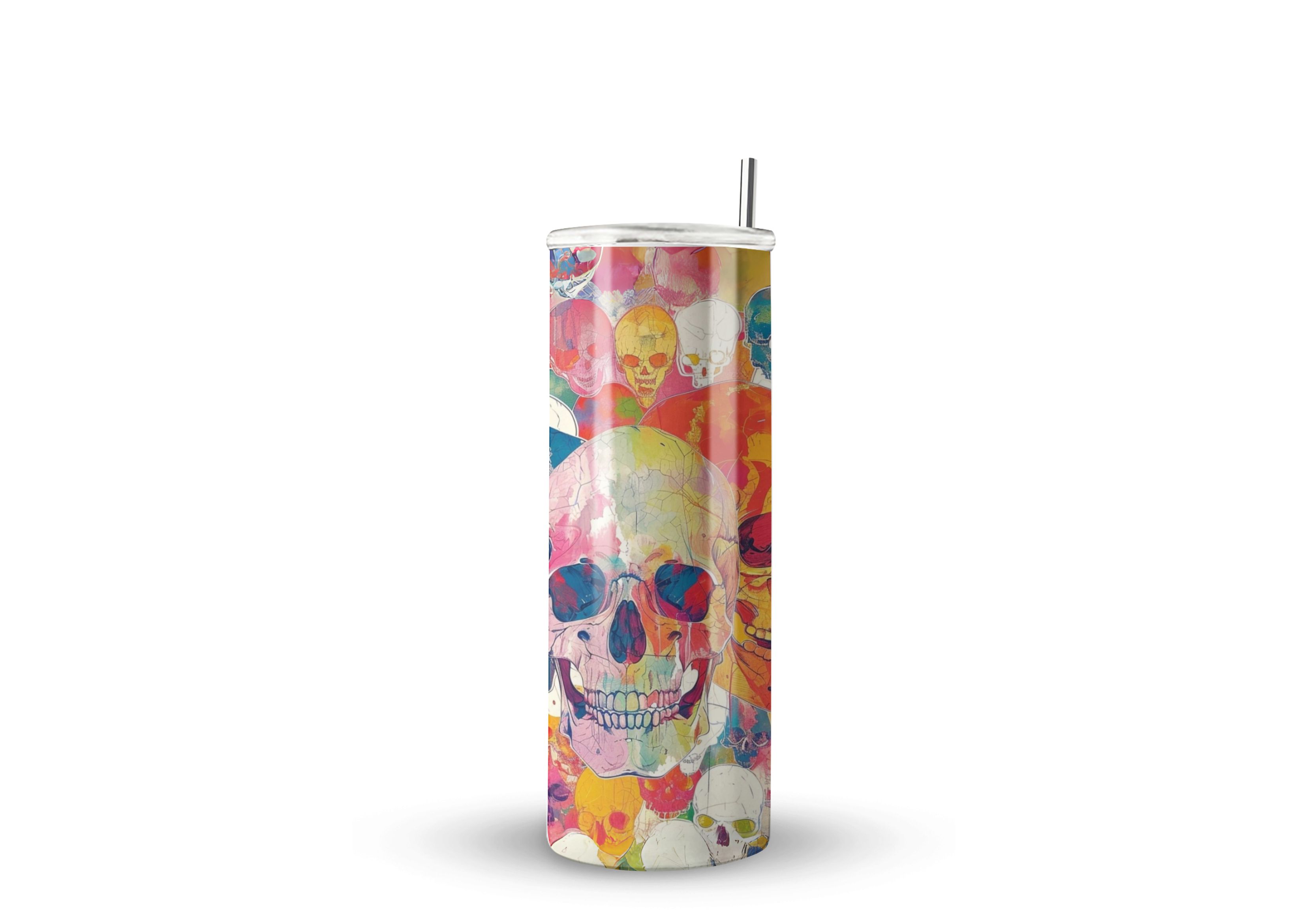 Termo Skinny De Acero Popote 600ml Calavera Mod.f62