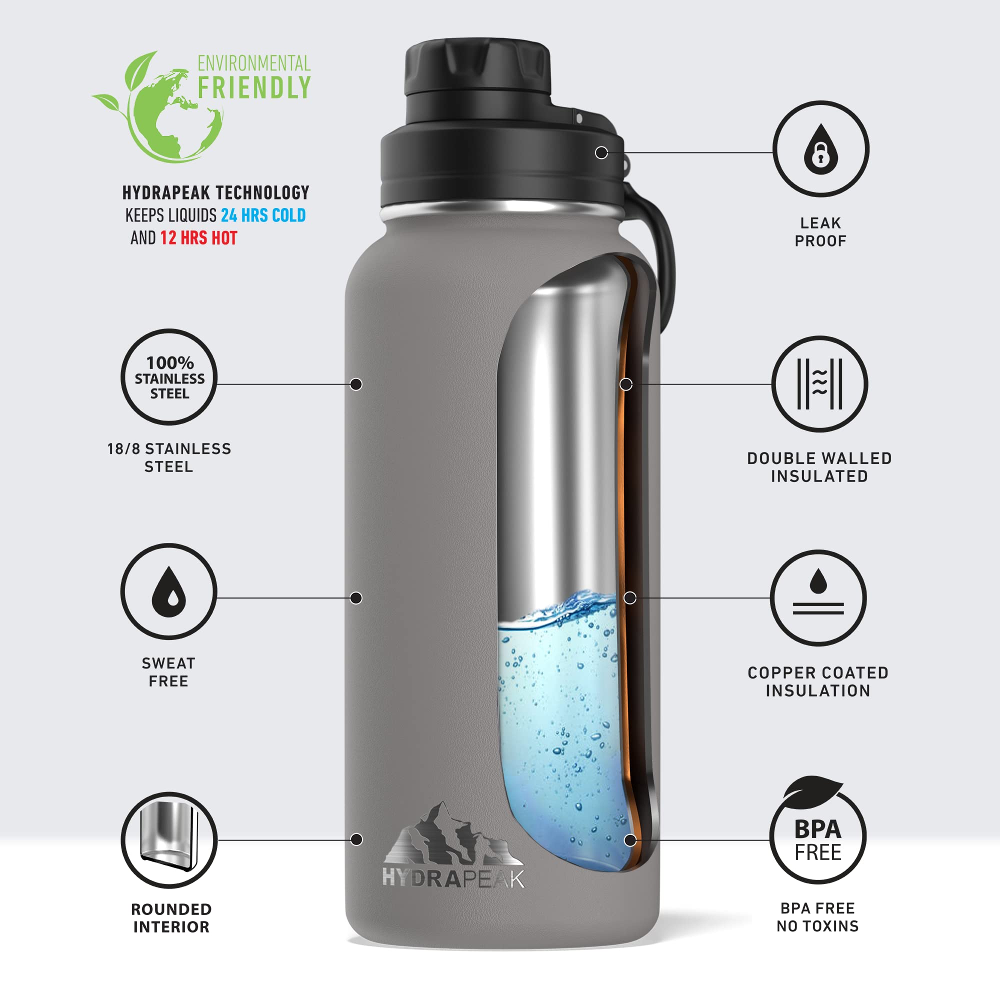 Foto 5 pulgar | Botella De Agua Hydrapeak Con Aislamiento De 950 Ml Con Tapa De Acero Inoxidable - Venta Internacional.