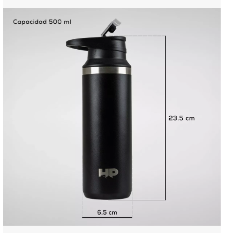 Foto 5 pulgar | Termo de Acero Inoxidable Xtellar Negro 500 ml Antiderrame
