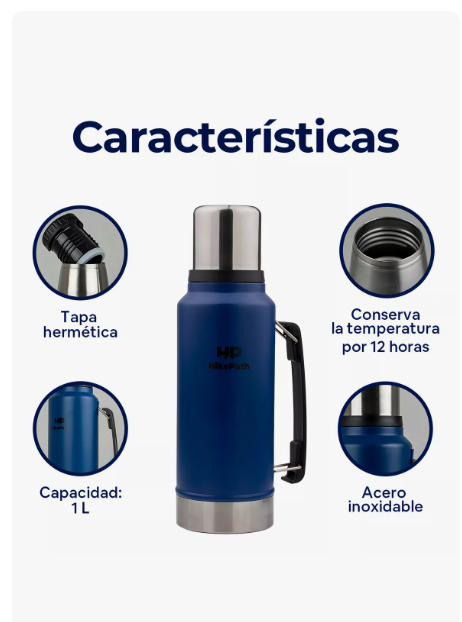 Foto 5 pulgar | Termo Xtellar de Acero Inoxidable Azul Oscuro 1 L