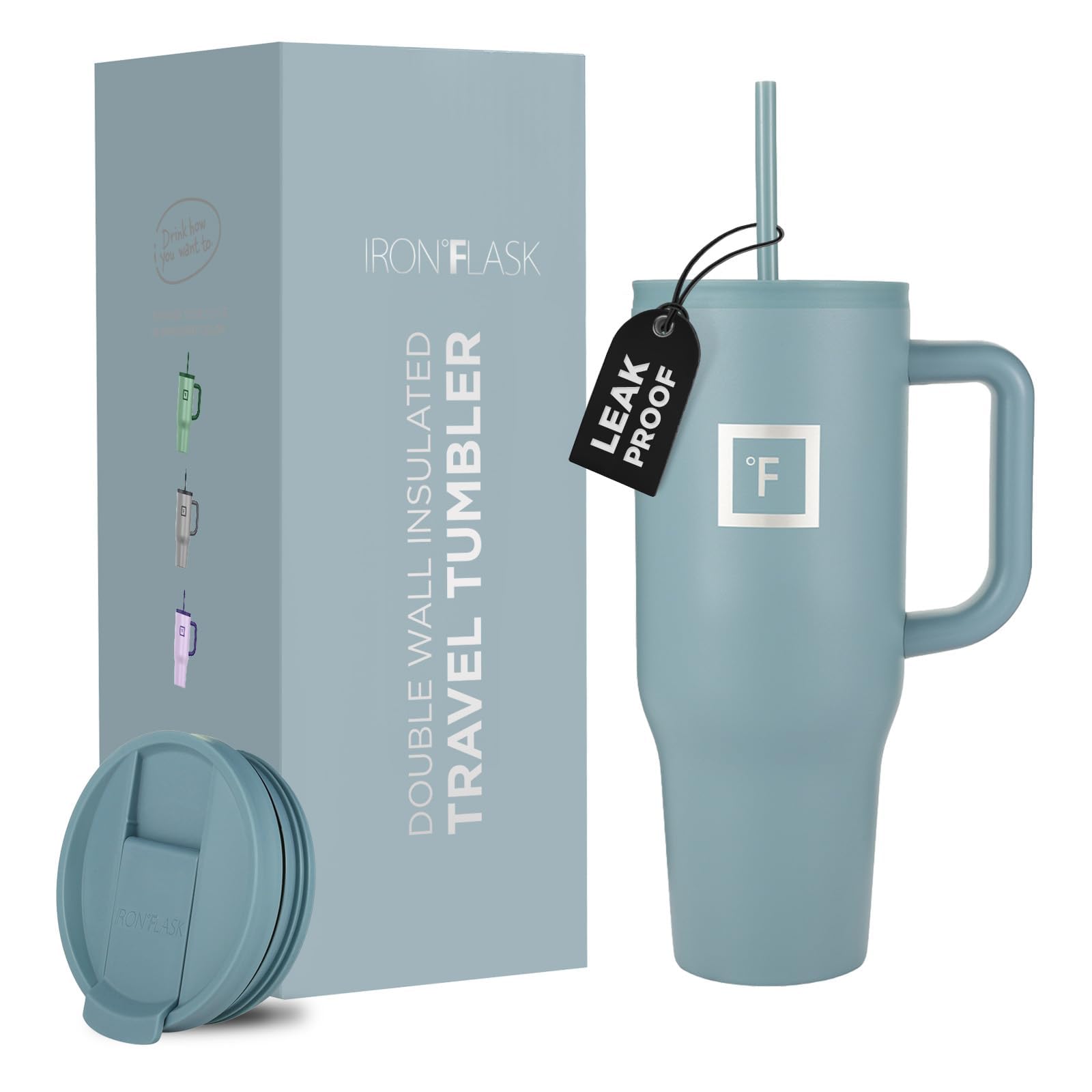 Taza Aislante Iron °flask Co-pilot Con Pajita Y Tapa Abatible, 1,2 L - Venta Internacional.