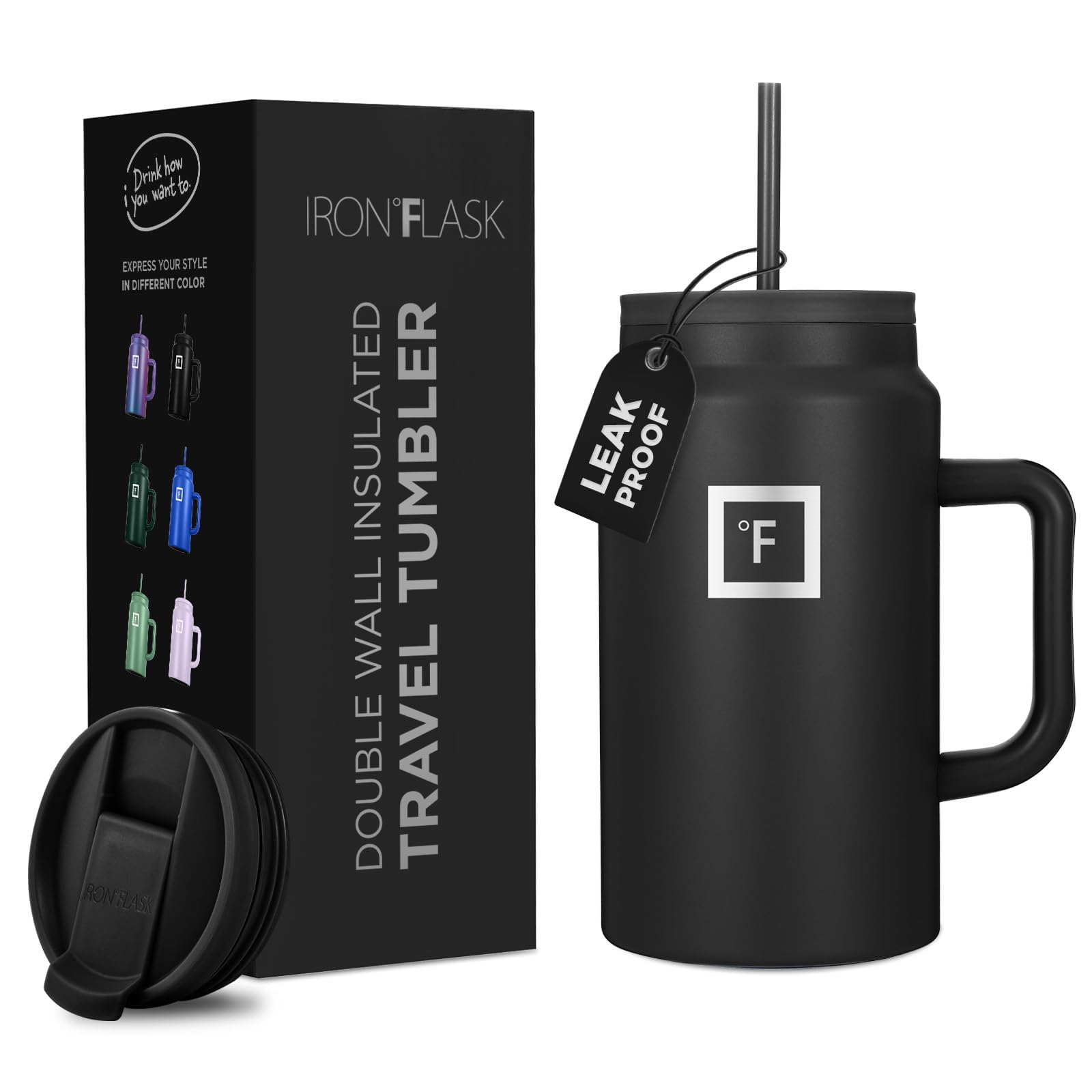 Taza Aislante Iron Flask Co-pilot Con Tapa Con Pajita Y Tapa Abatible, 1,5 L - Venta Internacional.