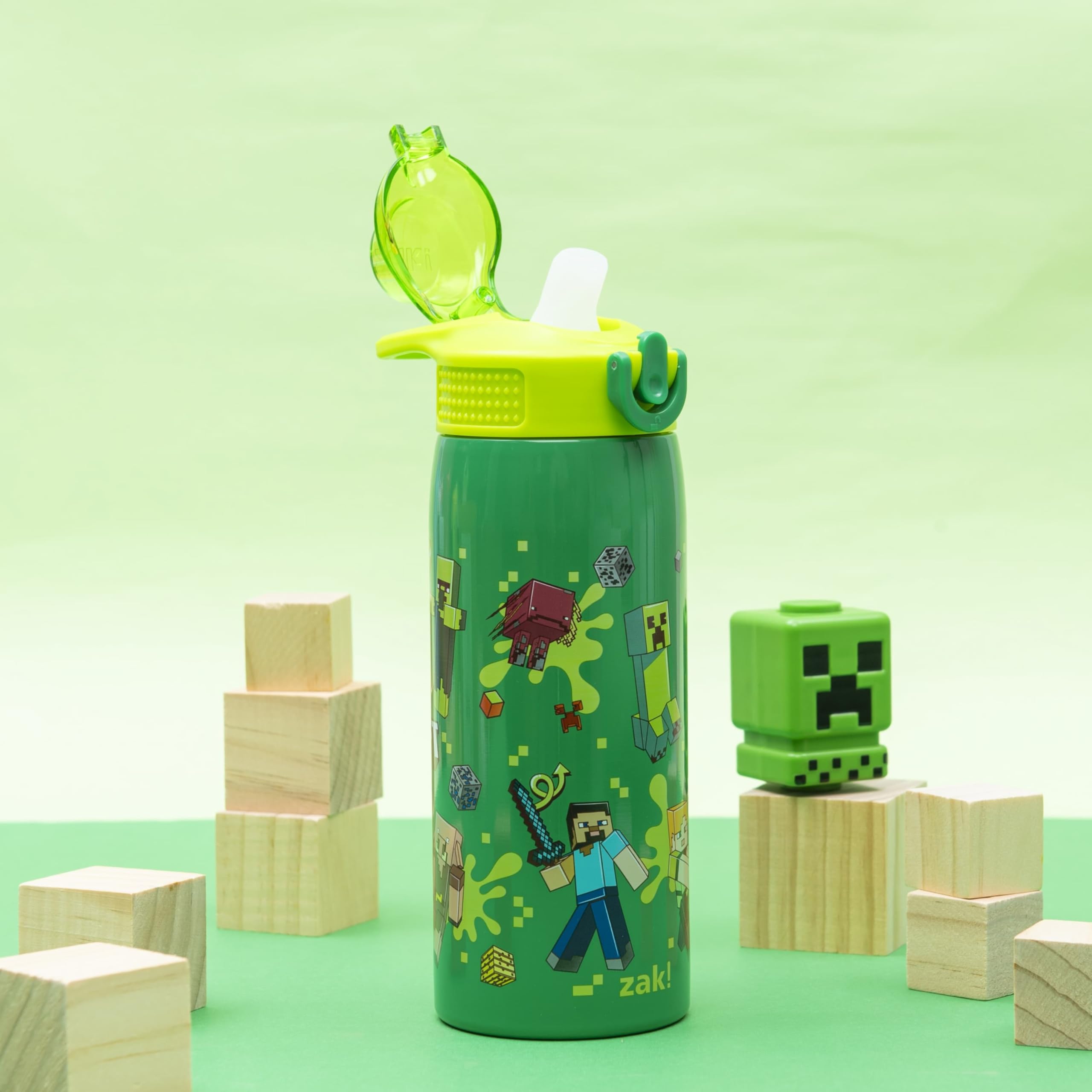 Foto 3 pulgar | Botella De Agua Zak Designs Minecraft Sage Kids 560 Ml De Acero Inoxidable - Venta Internacional.