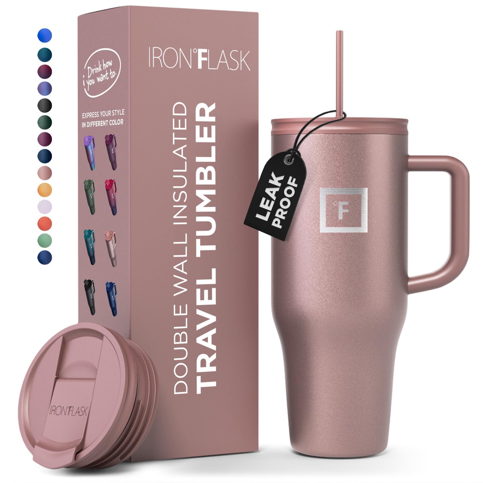 Taza Aislante Iron °flask Co-pilot Con Pajita Y Tapa Abatible, 1,2 L - Venta Internacional.