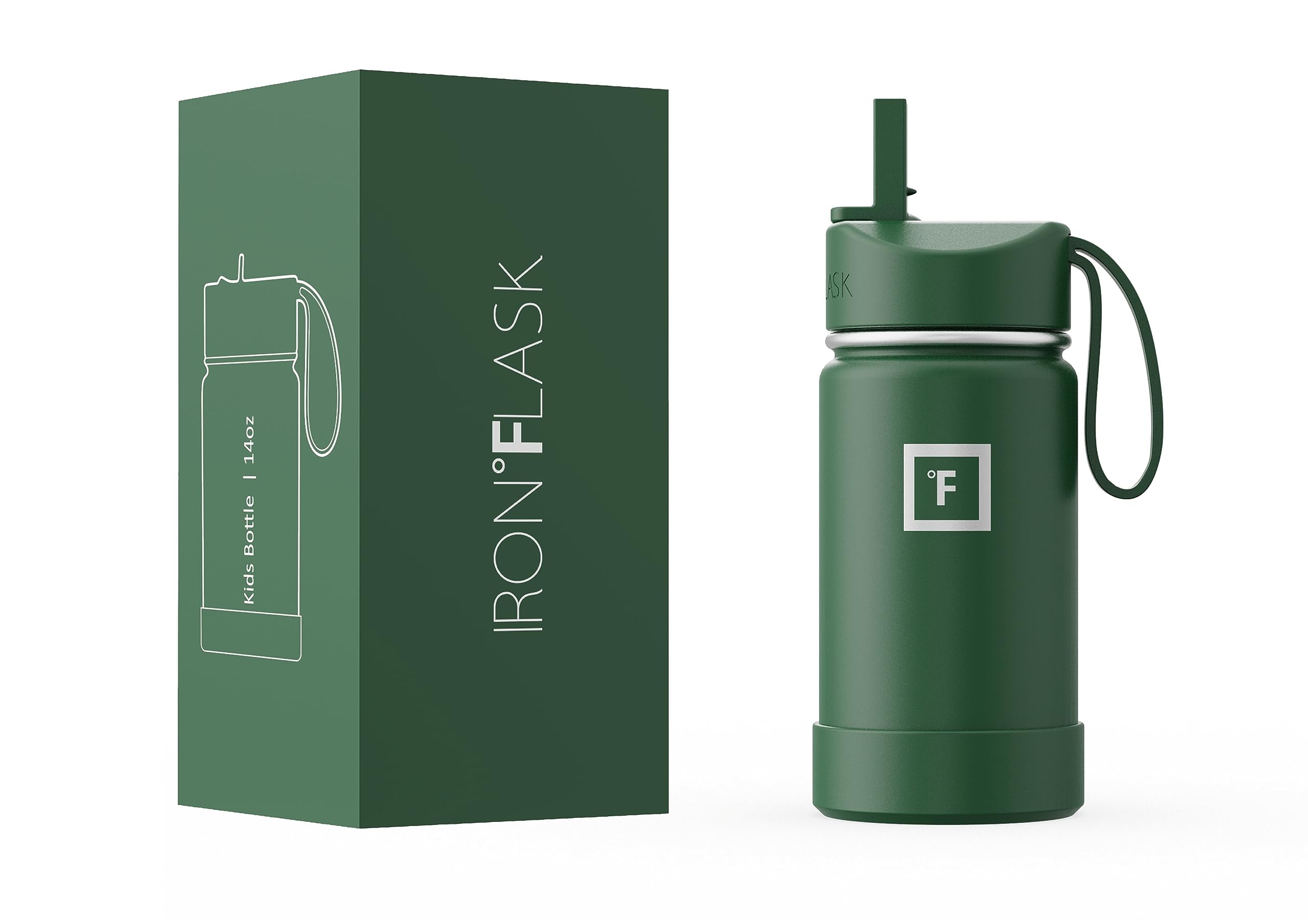 Botella De Agua Iron °flask Kids Con Tapa De Pajita, 400 Ml, Color Pino Oscuro - Venta Internacional.