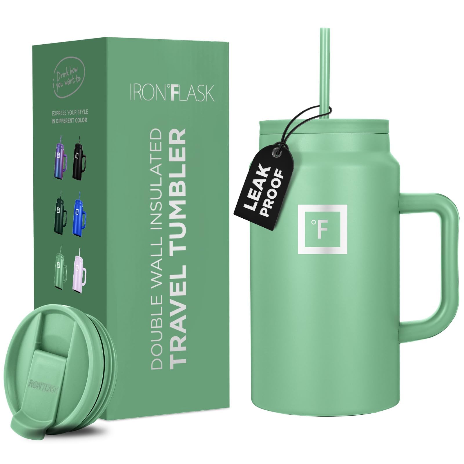 Taza Aislante Iron Flask Co-pilot Con Tapa Con Pajita Y Tapa Abatible, 1,5 L - Venta Internacional.