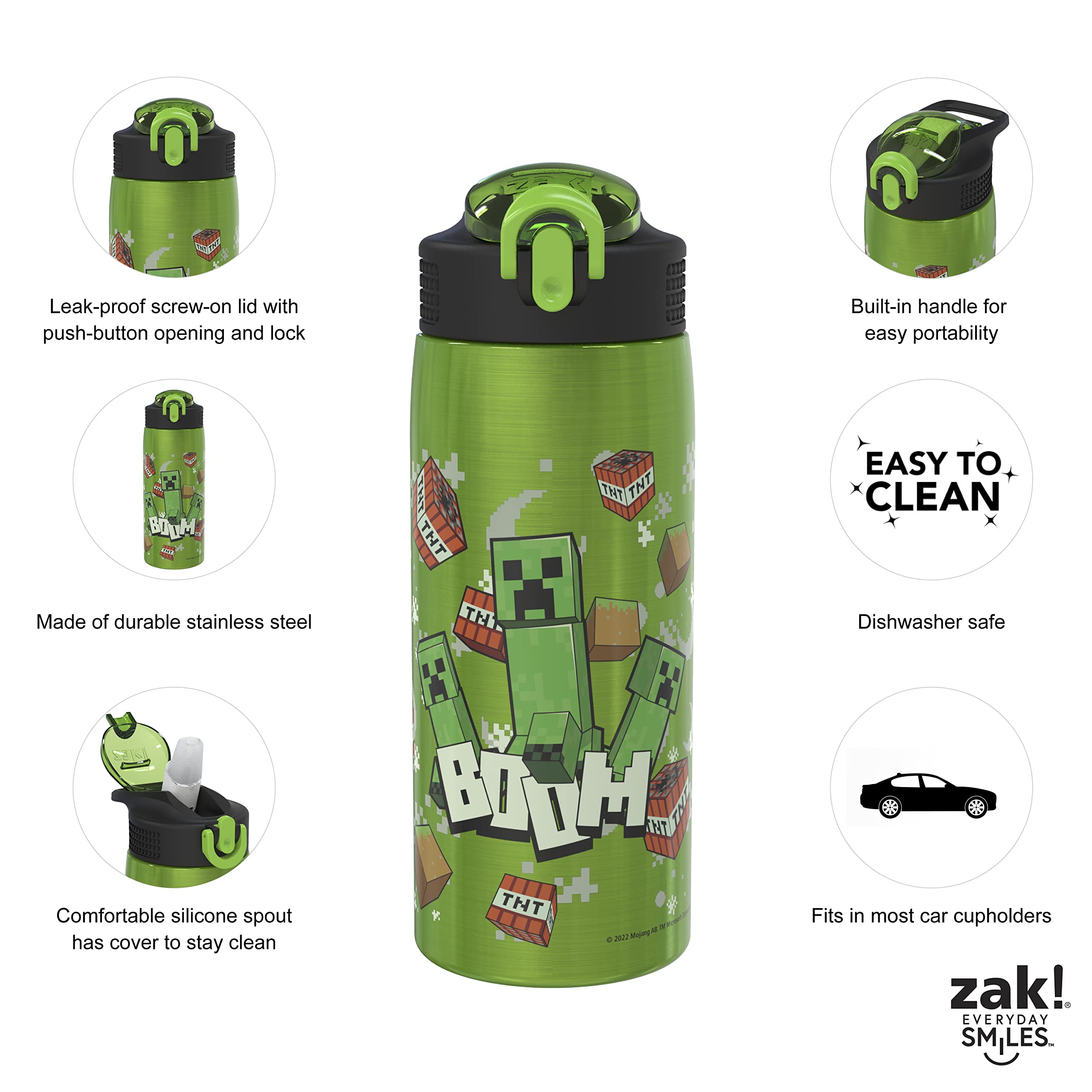Foto 5 pulgar | Botella De Agua Zak Designs Minecraft 560 Ml De Acero Inoxidable - Venta Internacional.
