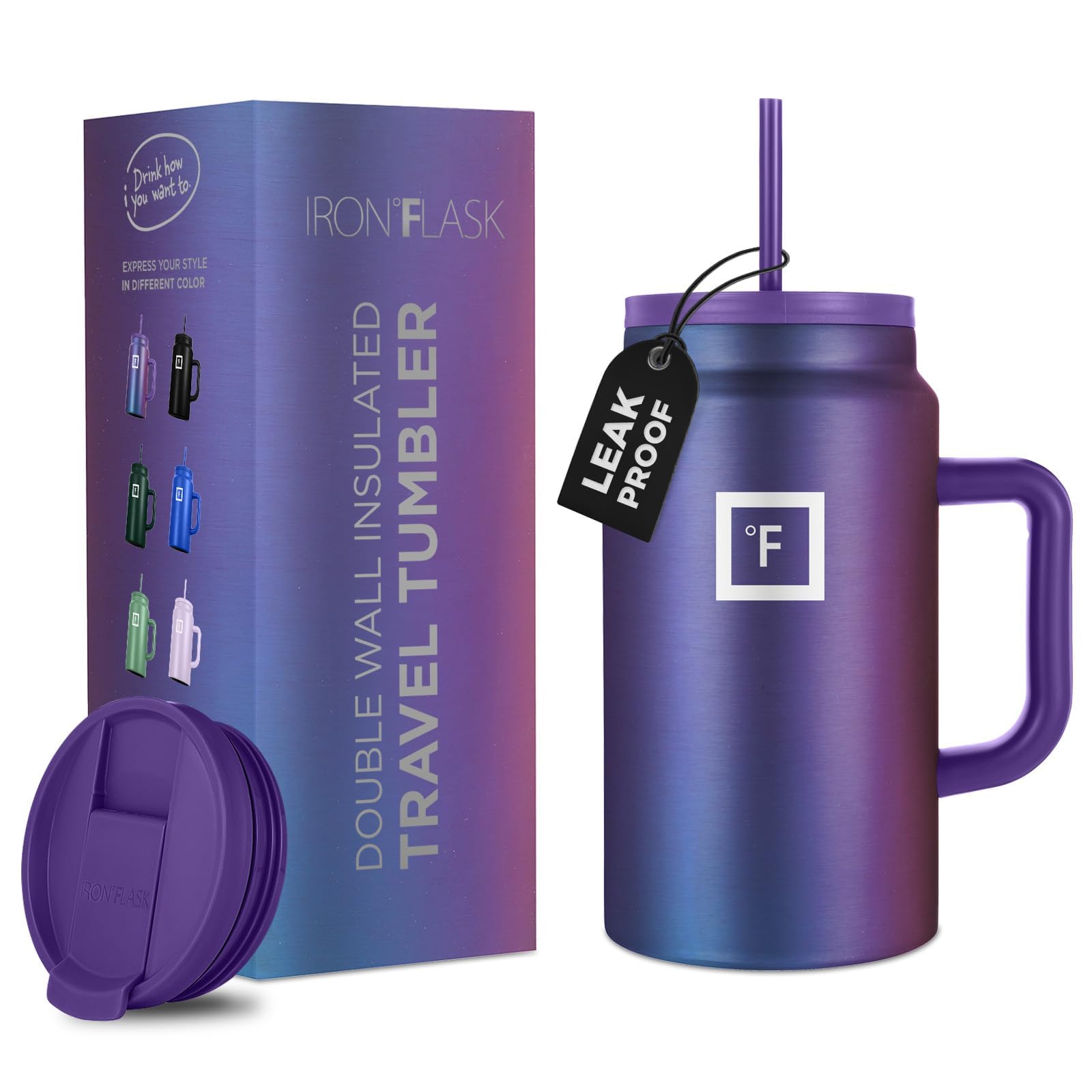 Taza Aislante Iron Flask Co-pilot Aurora De 1,5 L Con Pajita Y Tapa Abatible - Venta Internacional.