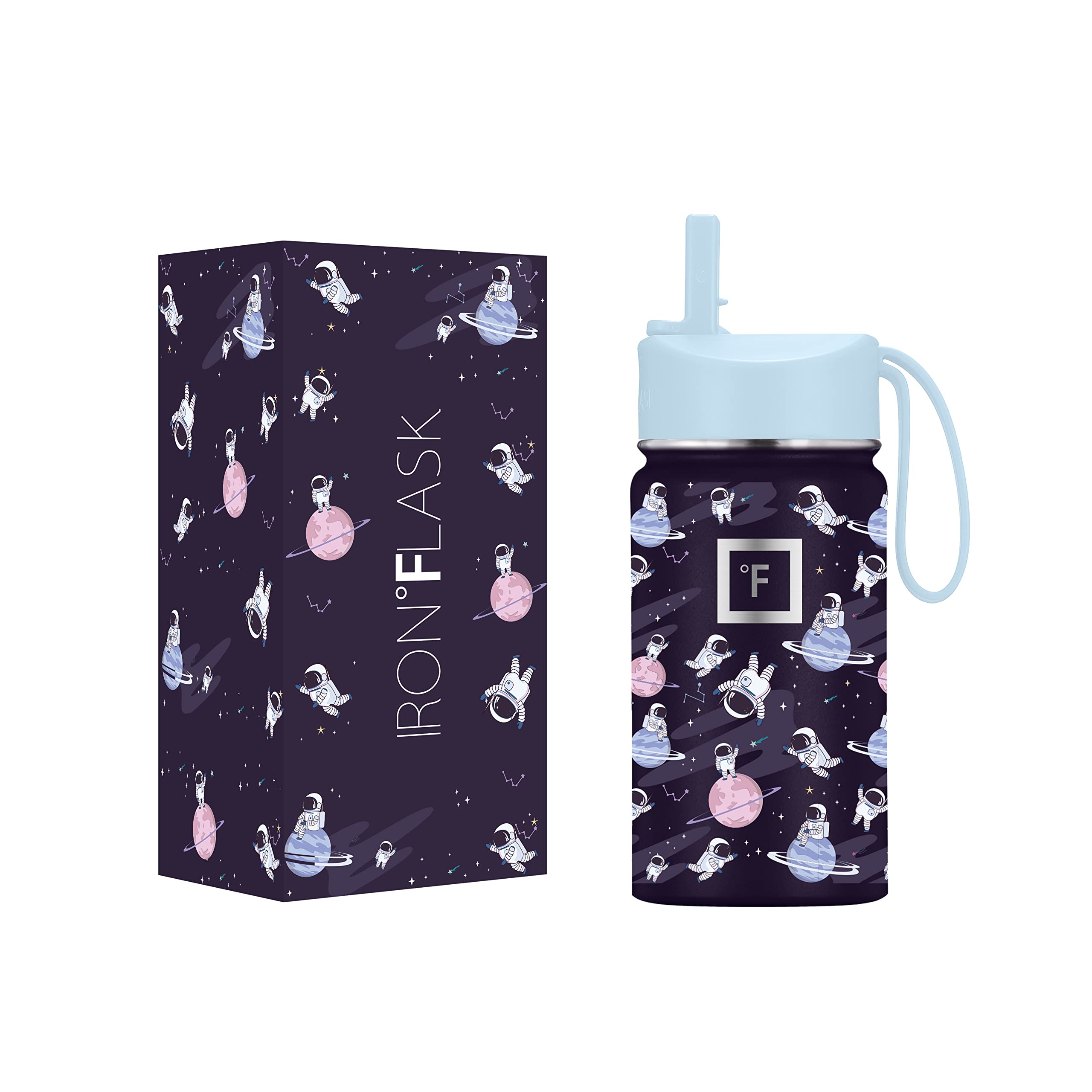Botella De Agua Iron °flask Kids Con Tapa De Pajita, 400 Ml, Space Heroes - Venta Internacional.