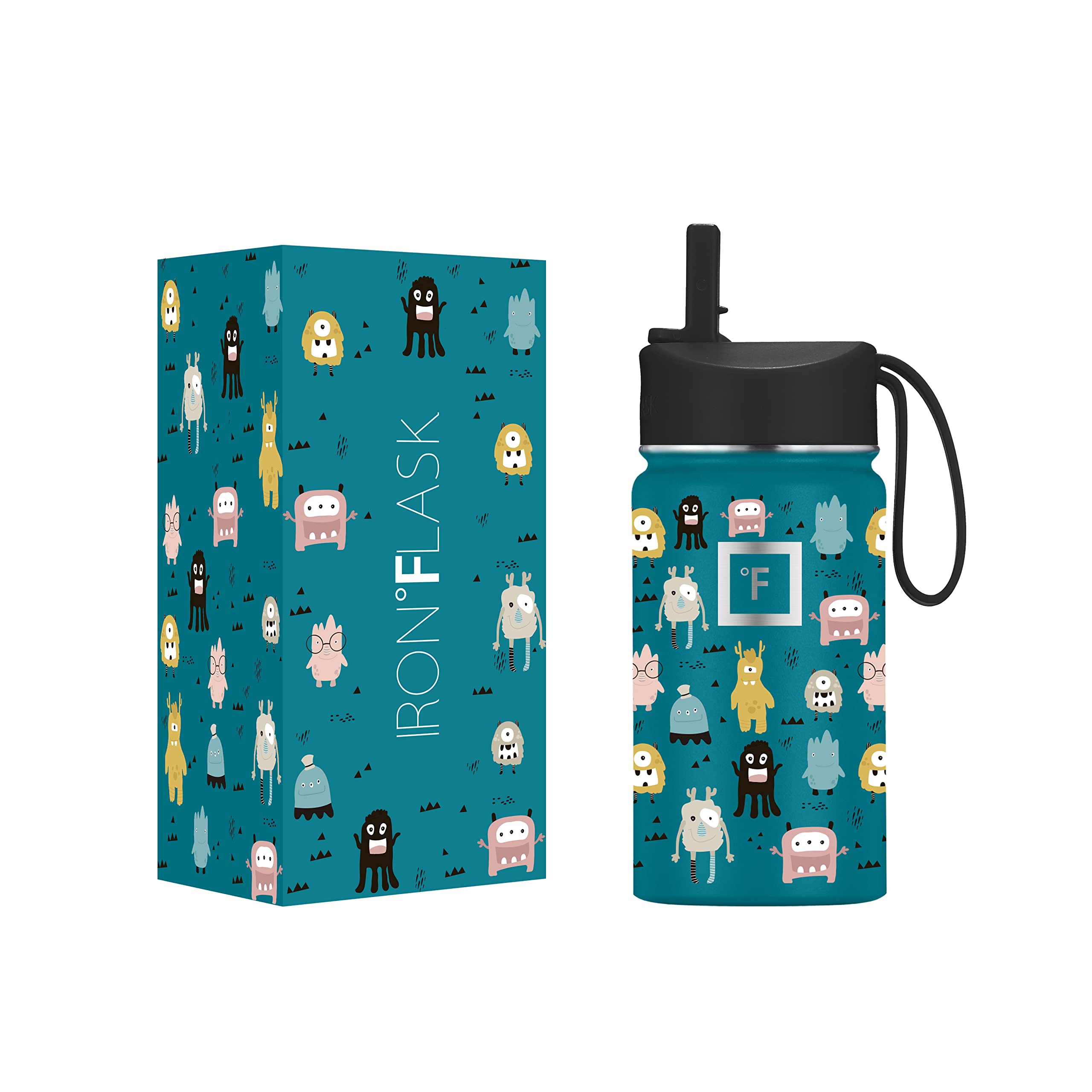 Botella De Agua Iron °flask Kids Monsters Crew De 400 Ml Con Pegatinas - Venta Internacional.