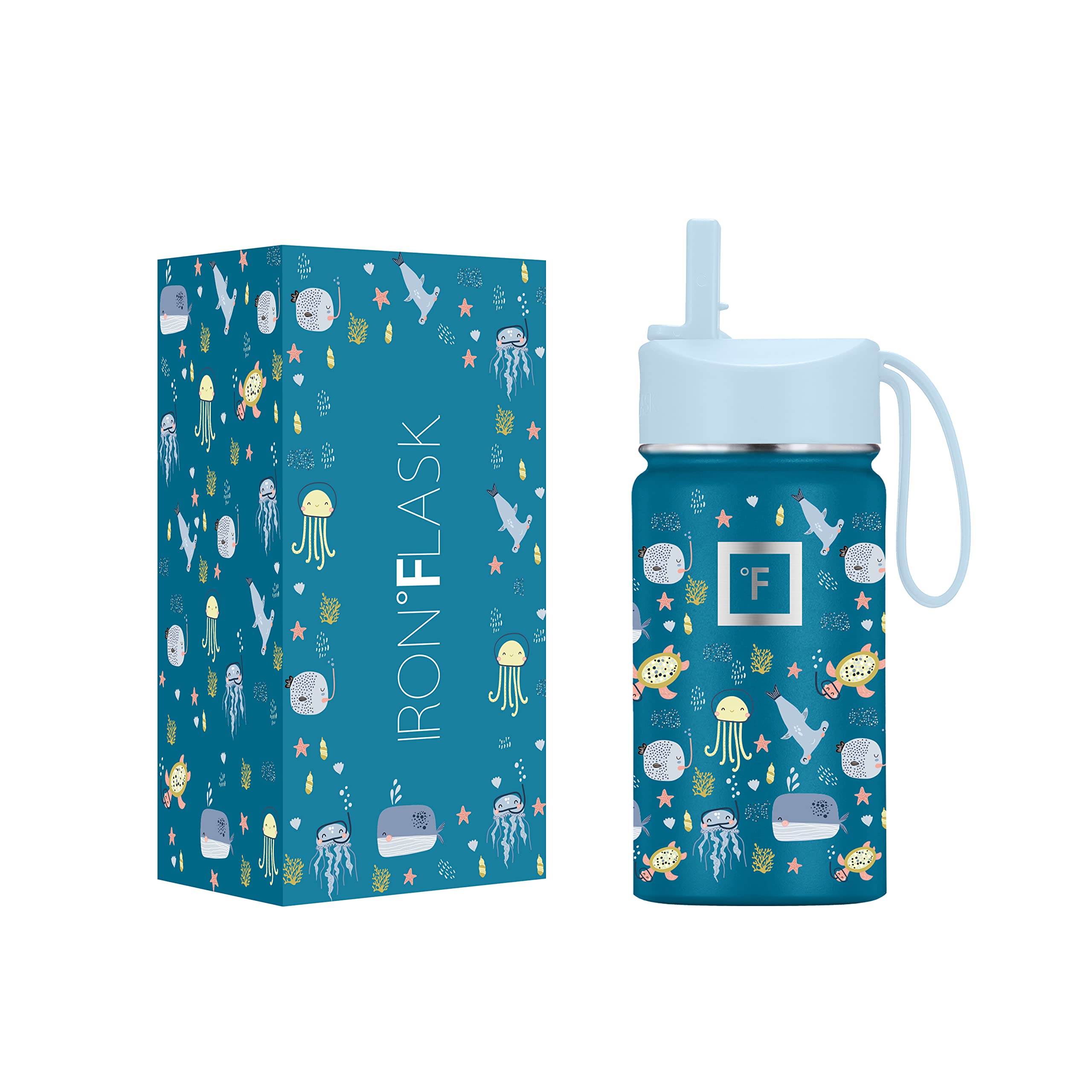 Botella De Agua Iron °flask Kids Ocean Amigos De 400 Ml Con Pegatinas - Venta Internacional.