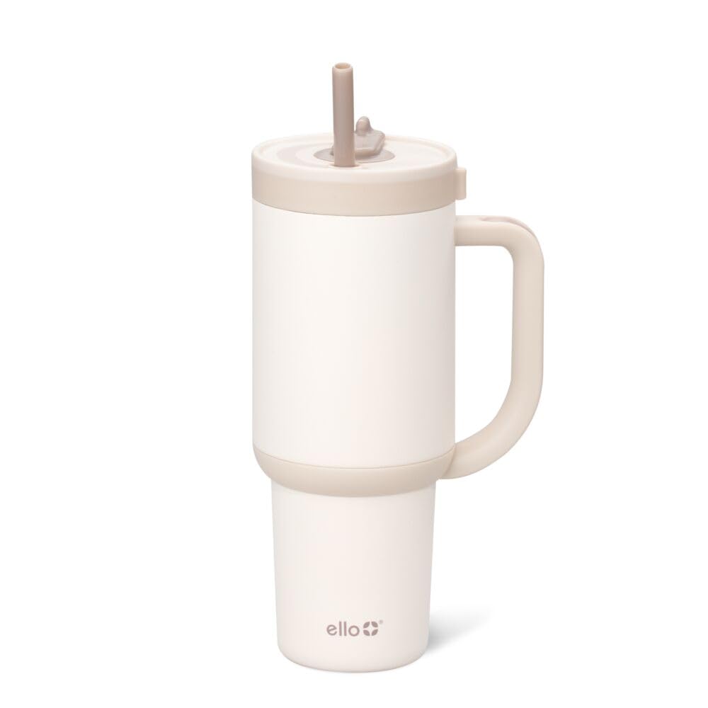 Vaso Ello Oasis Con Mango Y Pajita Retráctil, 900 Ml, Crema - Venta Internacional.