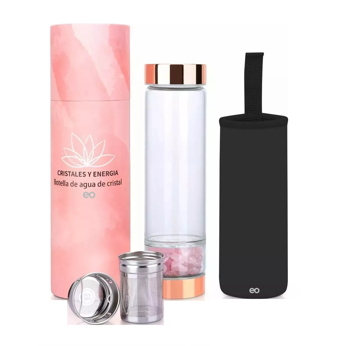 Language Botella Agua Con Cristal Energético Vaso De Cuarzo Botella Rose Gold Eo Safe Imports Esi-14244-1 Multicolor