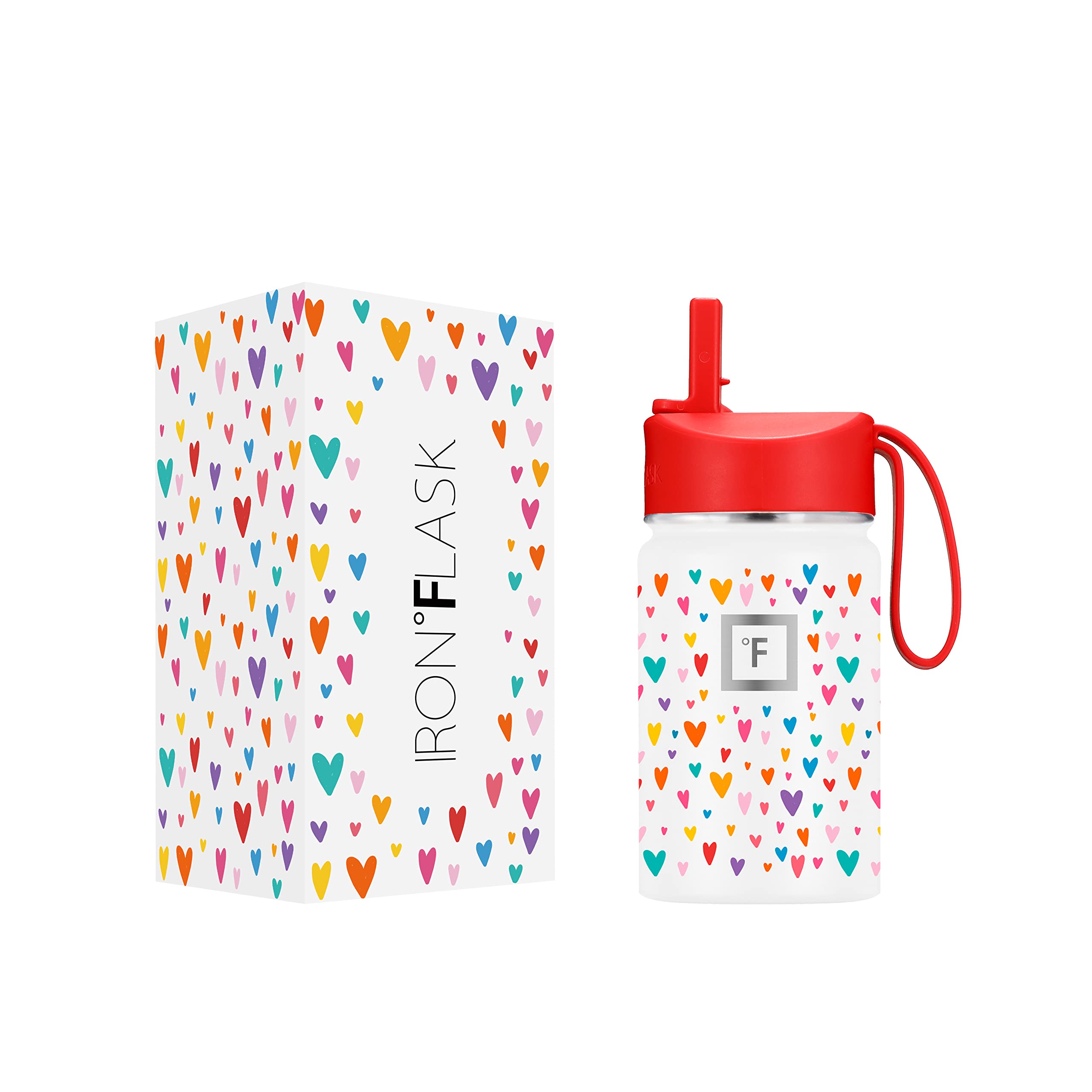 Botella De Agua Iron °flask Kids Rainbow Hearts, 300 Ml, Con Pegatinas - Venta Internacional.