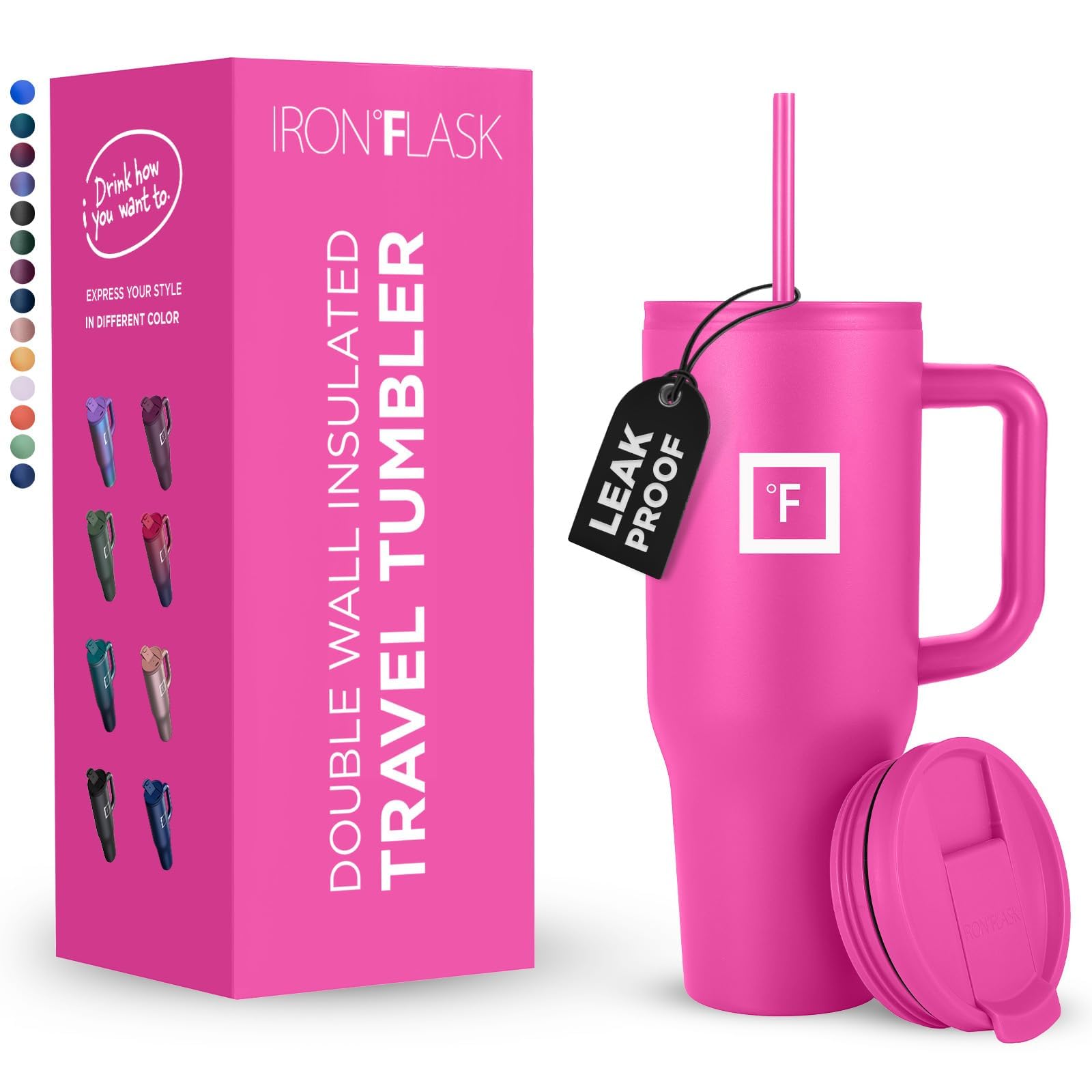 Taza Aislante Iron Flask Co-pilot Con Pajita Y Tapa Abatible, 950 Ml, Rosa - Venta Internacional.