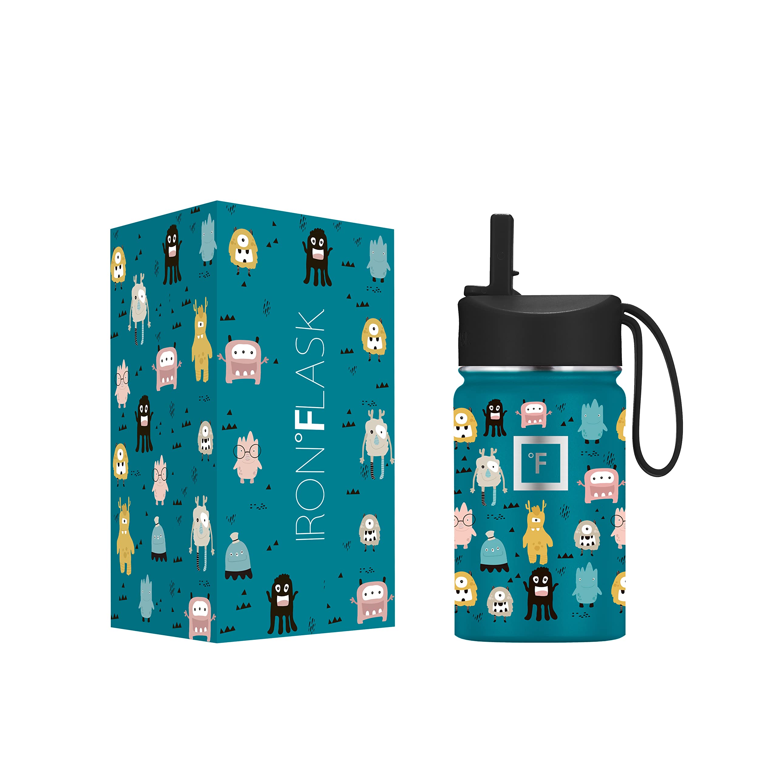 Botella De Agua Iron °flask Kids Monsters Crew De 300 Ml Con Pegatinas - Venta Internacional.