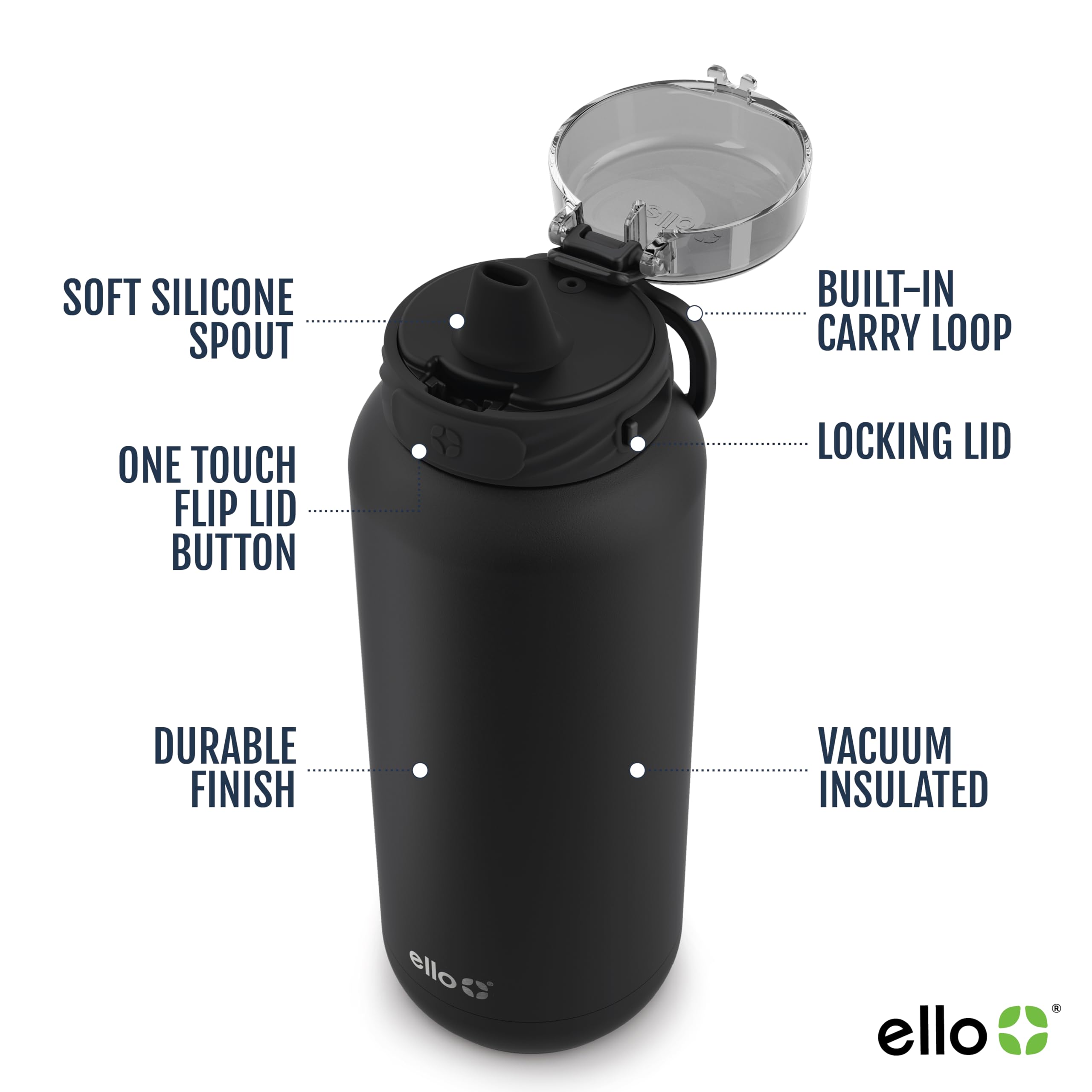 Foto 4 pulgar | Botella De Agua Ello Cooper De Acero Inoxidable De 650 Ml Con Pajita Negra - Venta Internacional.