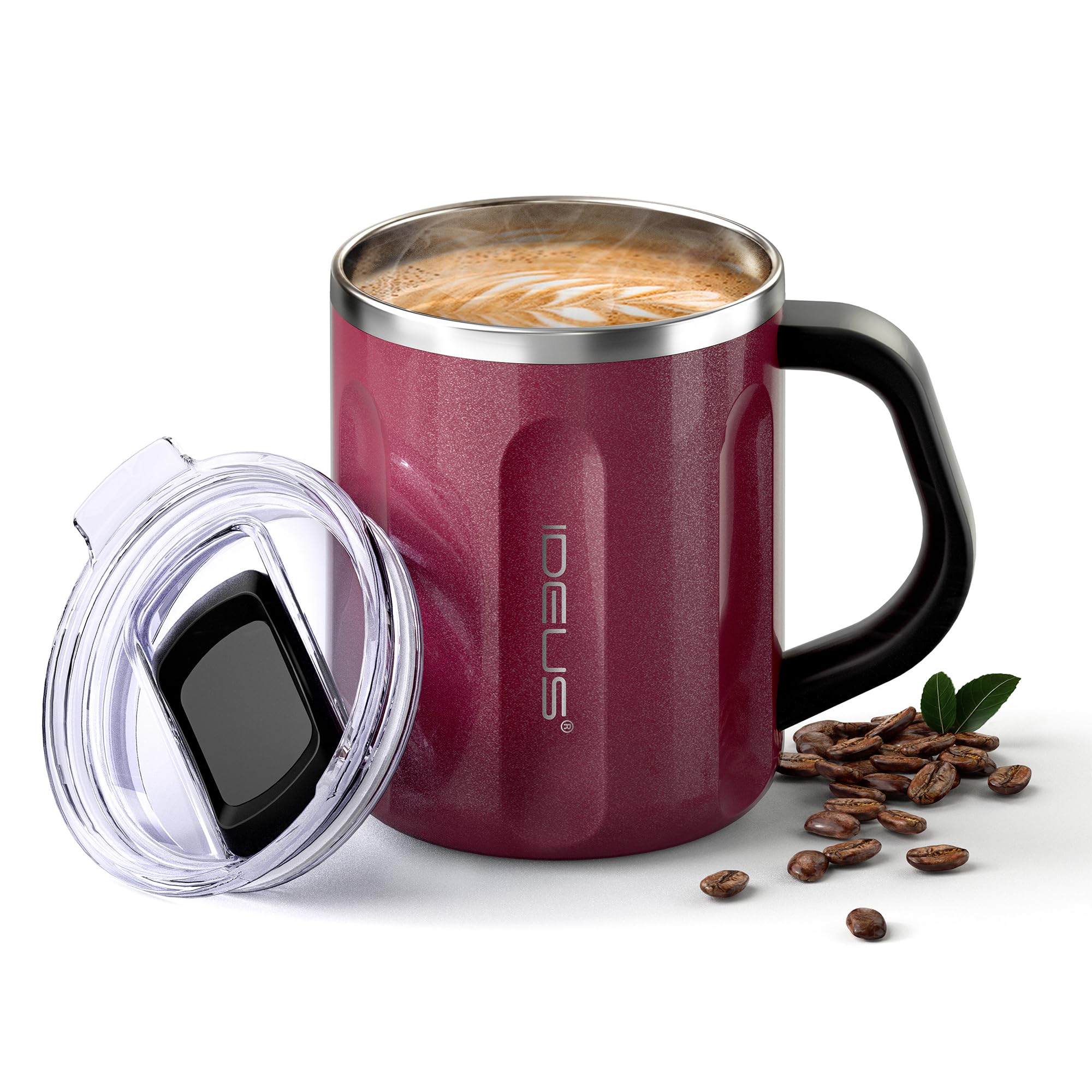 Taza De Café Ideus De Acero Inoxidable De 473 Ml Con Asa Y Tapa, Color Rojo - Venta Internacional.