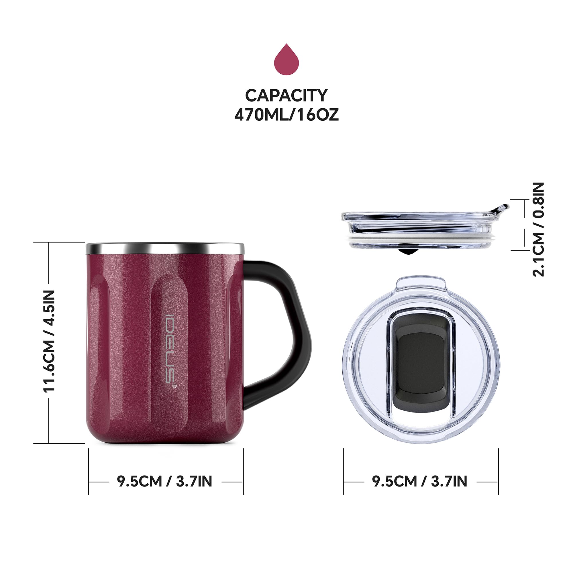 Foto 6 pulgar | Taza De Café Ideus De Acero Inoxidable De 473 Ml Con Asa Y Tapa, Color Rojo - Venta Internacional.
