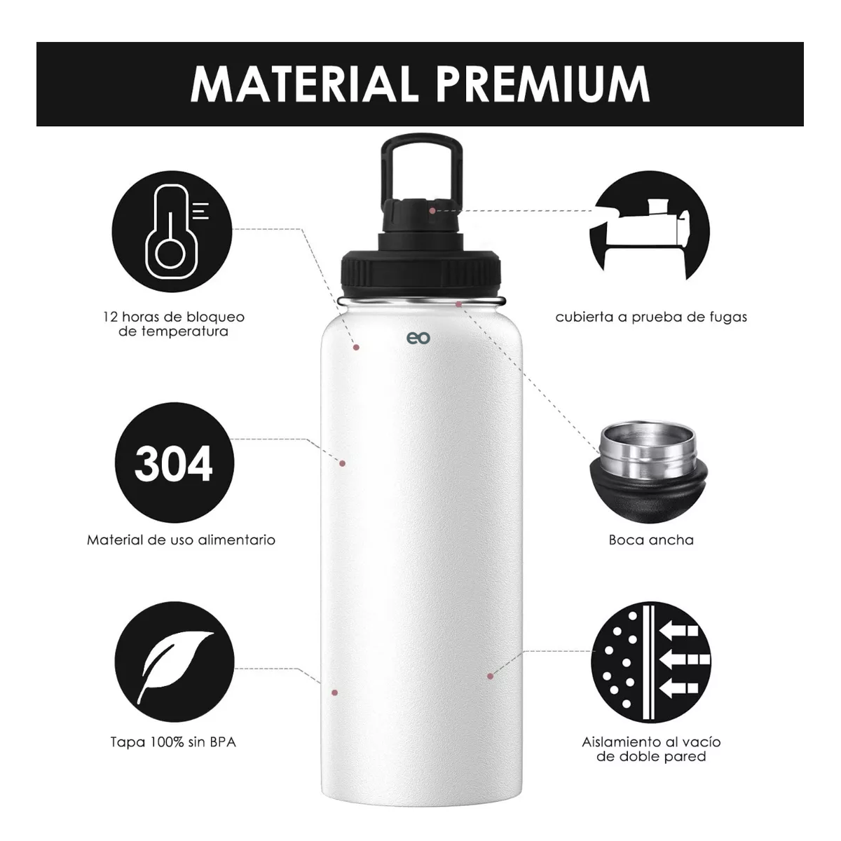 Foto 4 pulgar | Botella De Agua Fría/caliente De Acero Inoxidable De 1.2 L Eo Safe Imports Esi-12522-1 Blanco