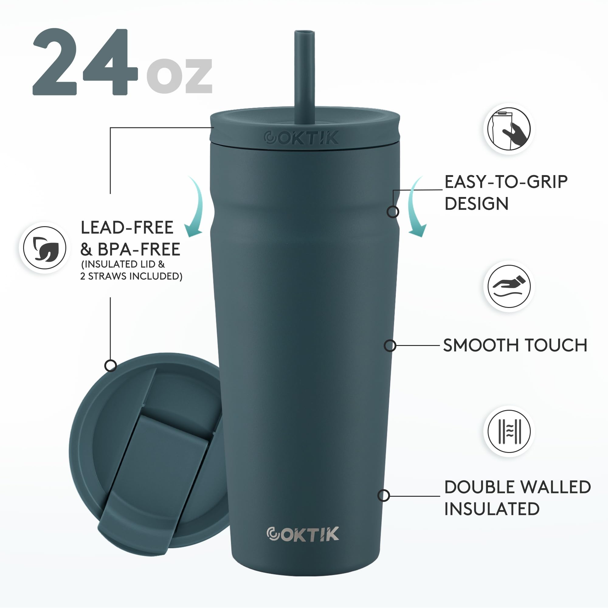 Foto 3 pulgar | Vaso Aislante Coktik Twilight Fog 710 Ml Con Tapa Y Pajita - Venta Internacional.