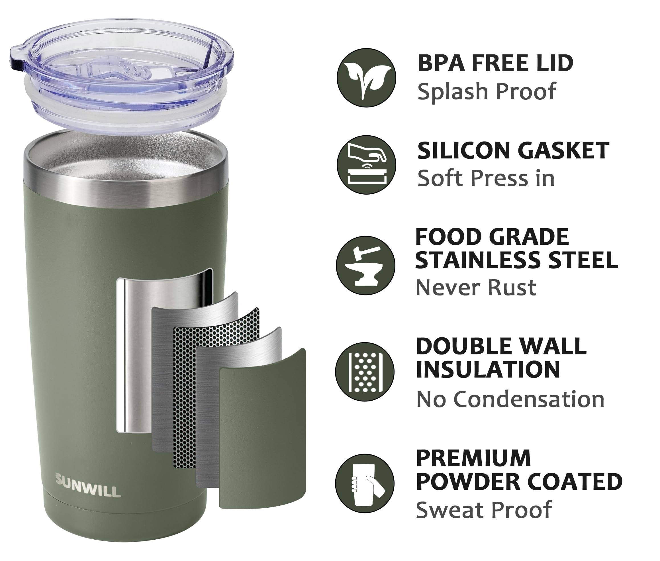 Foto 2 | Vaso De Café De Viaje Sunwill, 600 Ml, Acero Inoxidable - Venta Internacional.